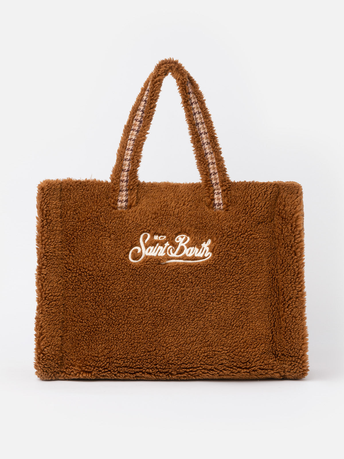 Brown Teddy Soft Bag With Saint Barth Checkered Logo
