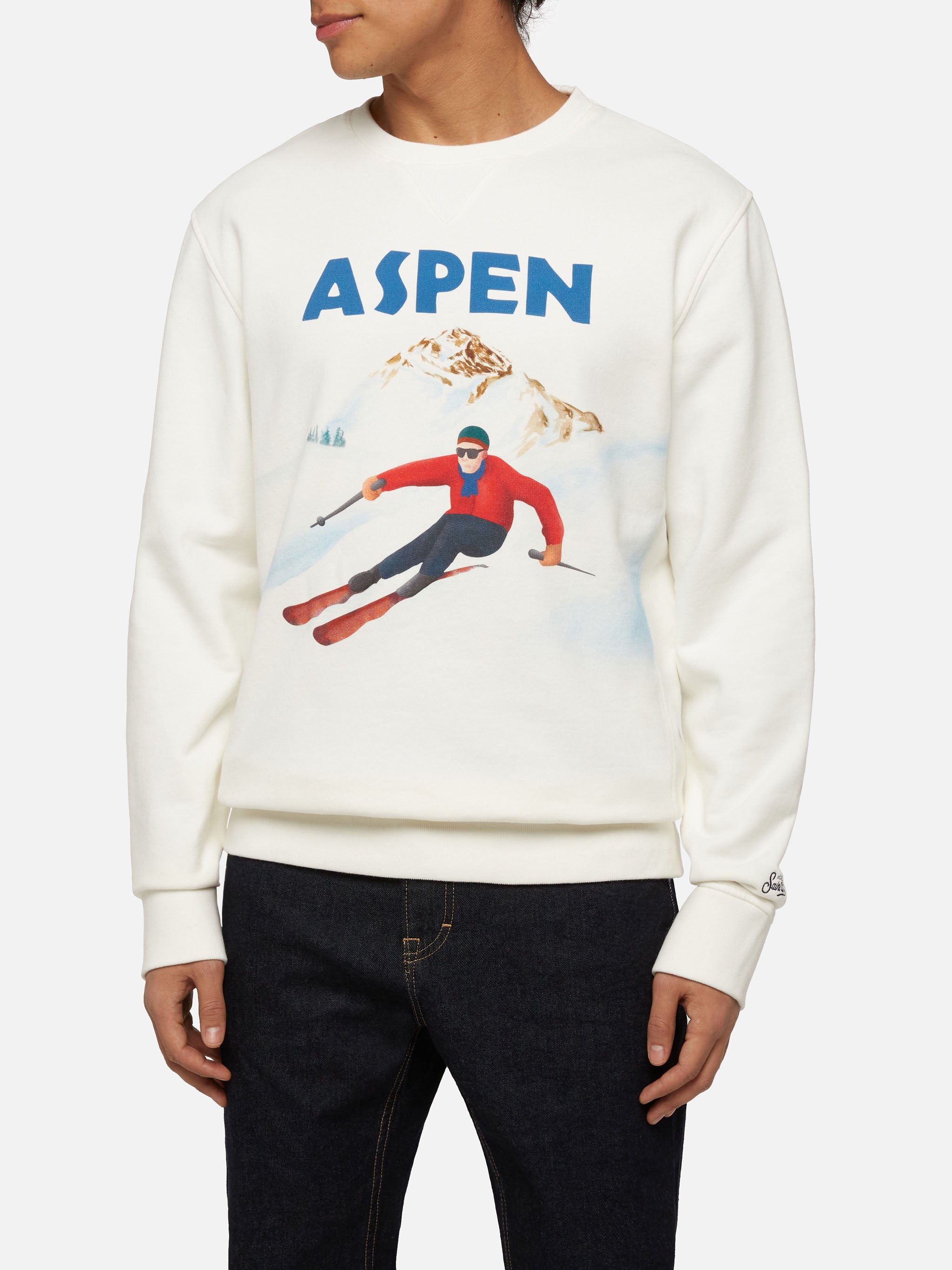 Cotton Fleece Sweatshirt Soho With Aspen Postcard Print White