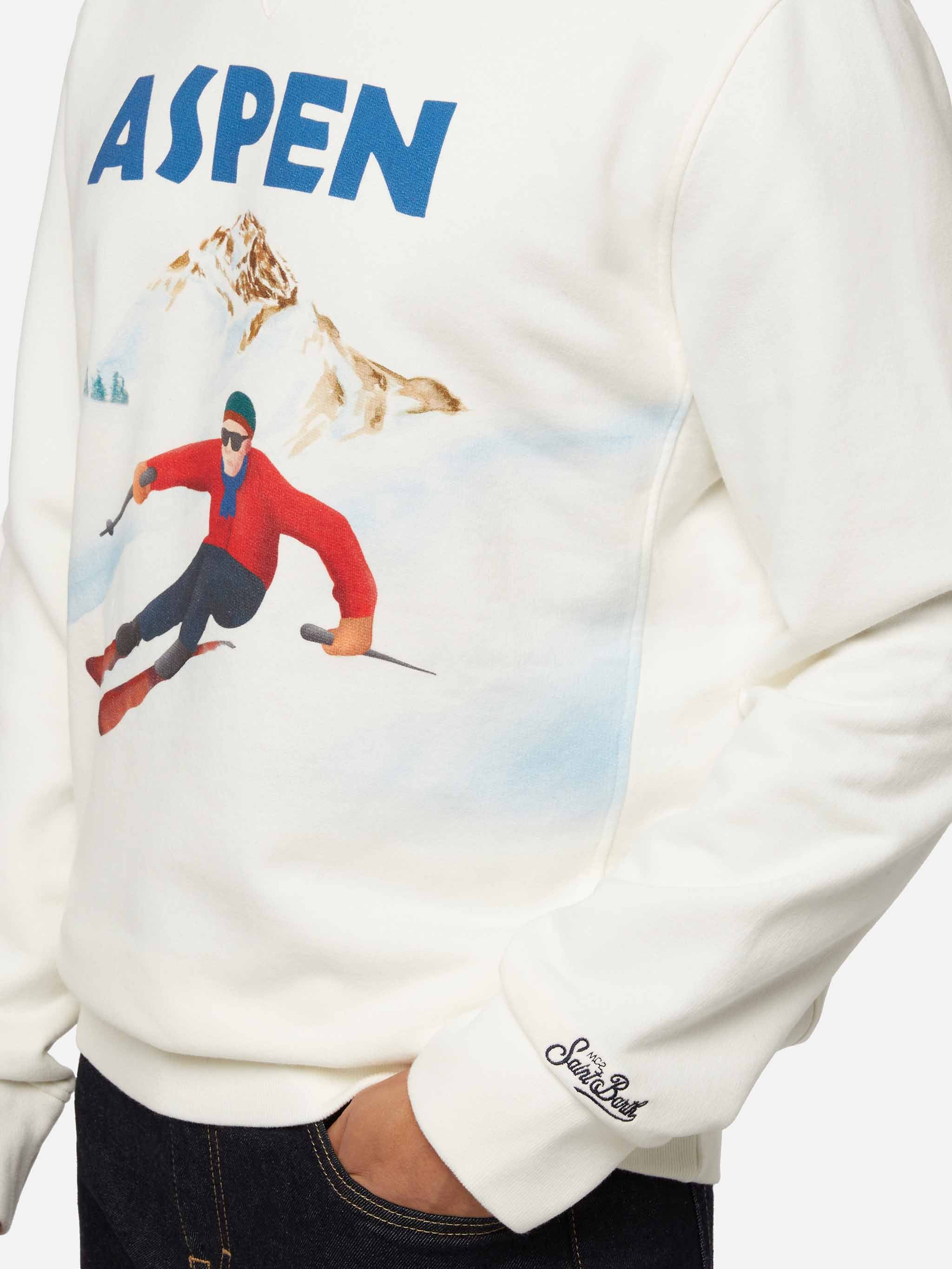 Cotton Fleece Sweatshirt Soho With Aspen Postcard Print White