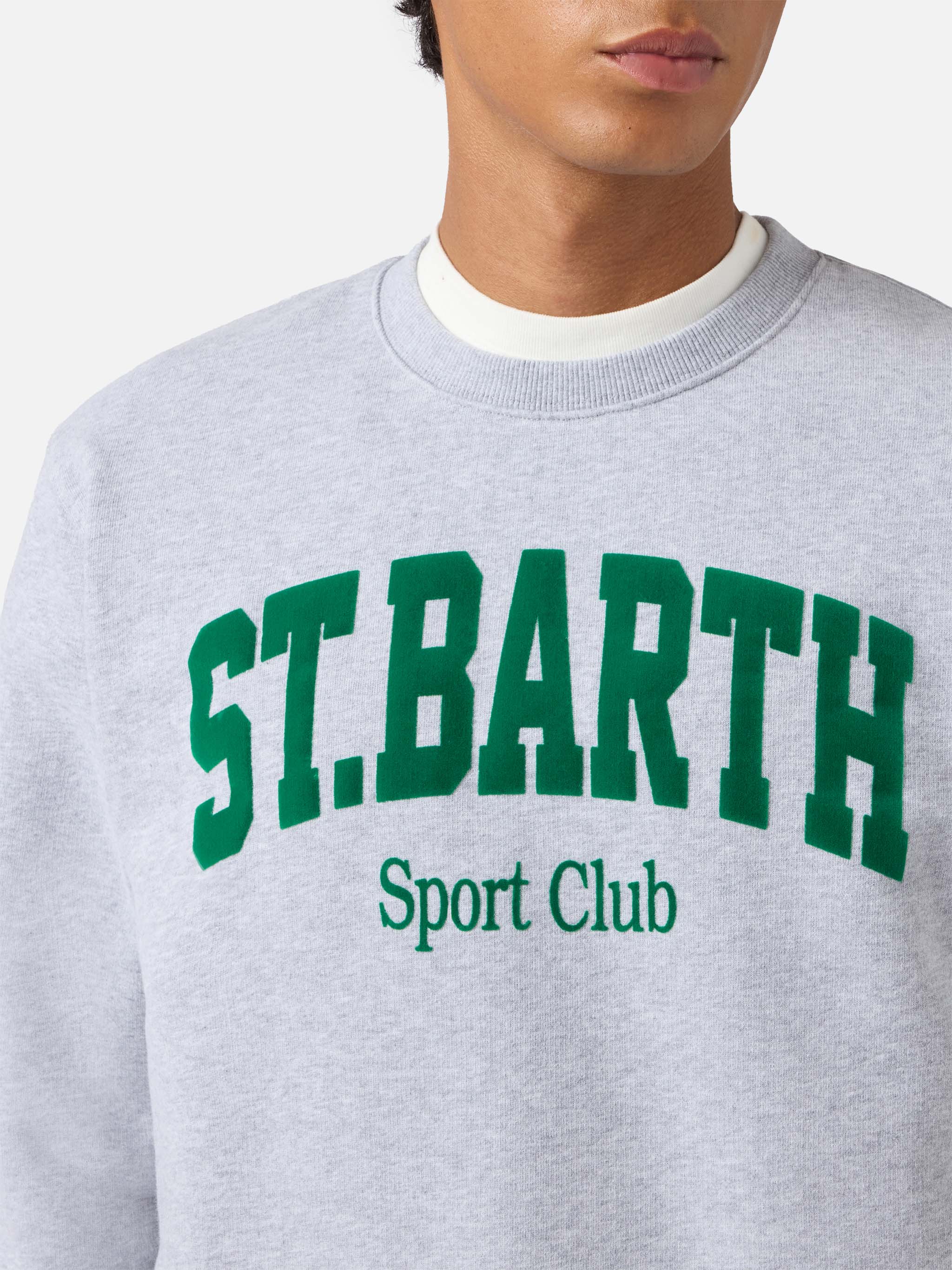 Soho Cotton Sweatshirt Grey Melange With Flock St. Barth Sport Club Print