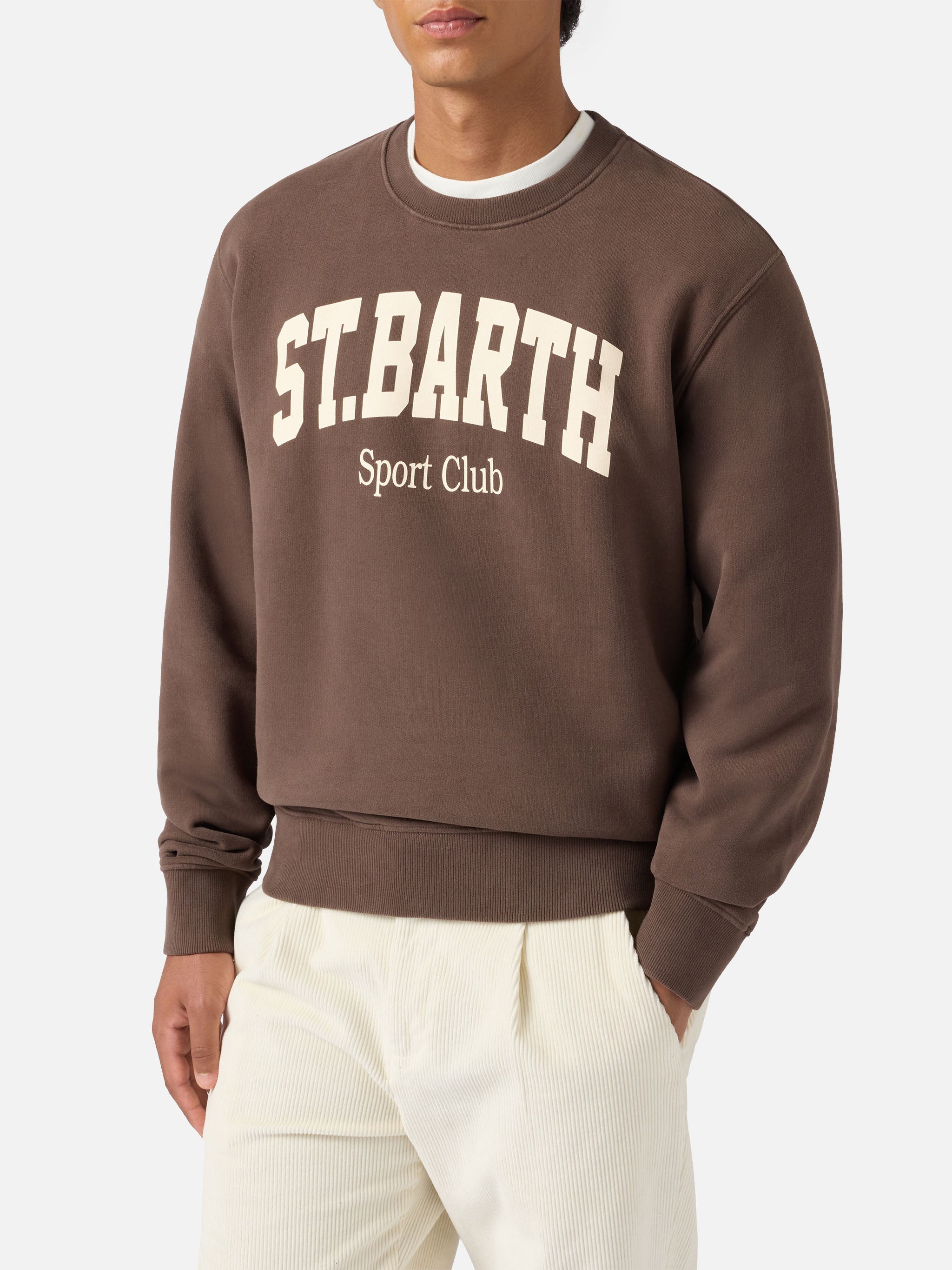 Soho Cotton Sweatshirt Brown With St. Barth Sport Club Print