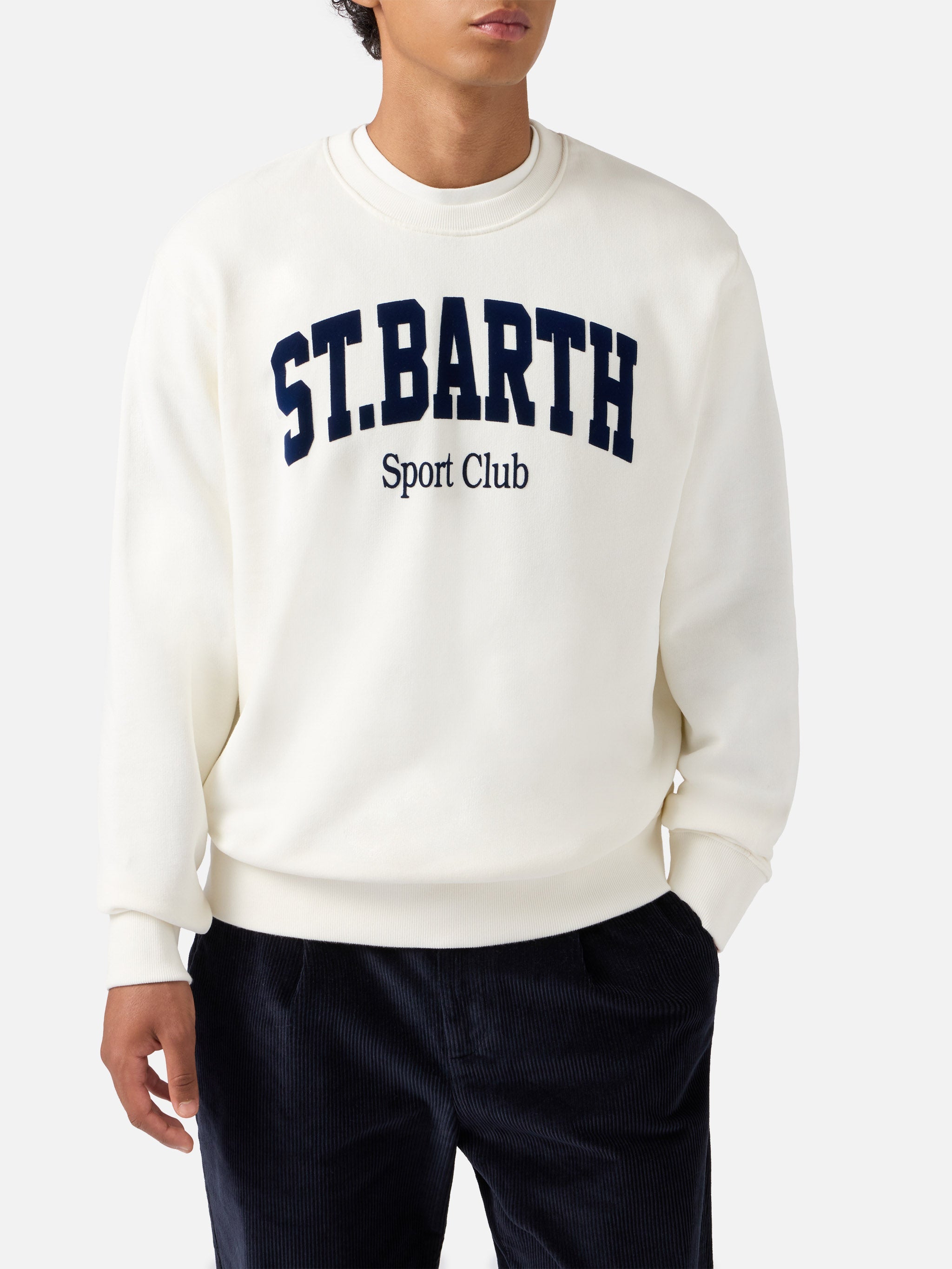 Soho Cotton Sweatshirt White With Flock St. Barth Sport Club Print