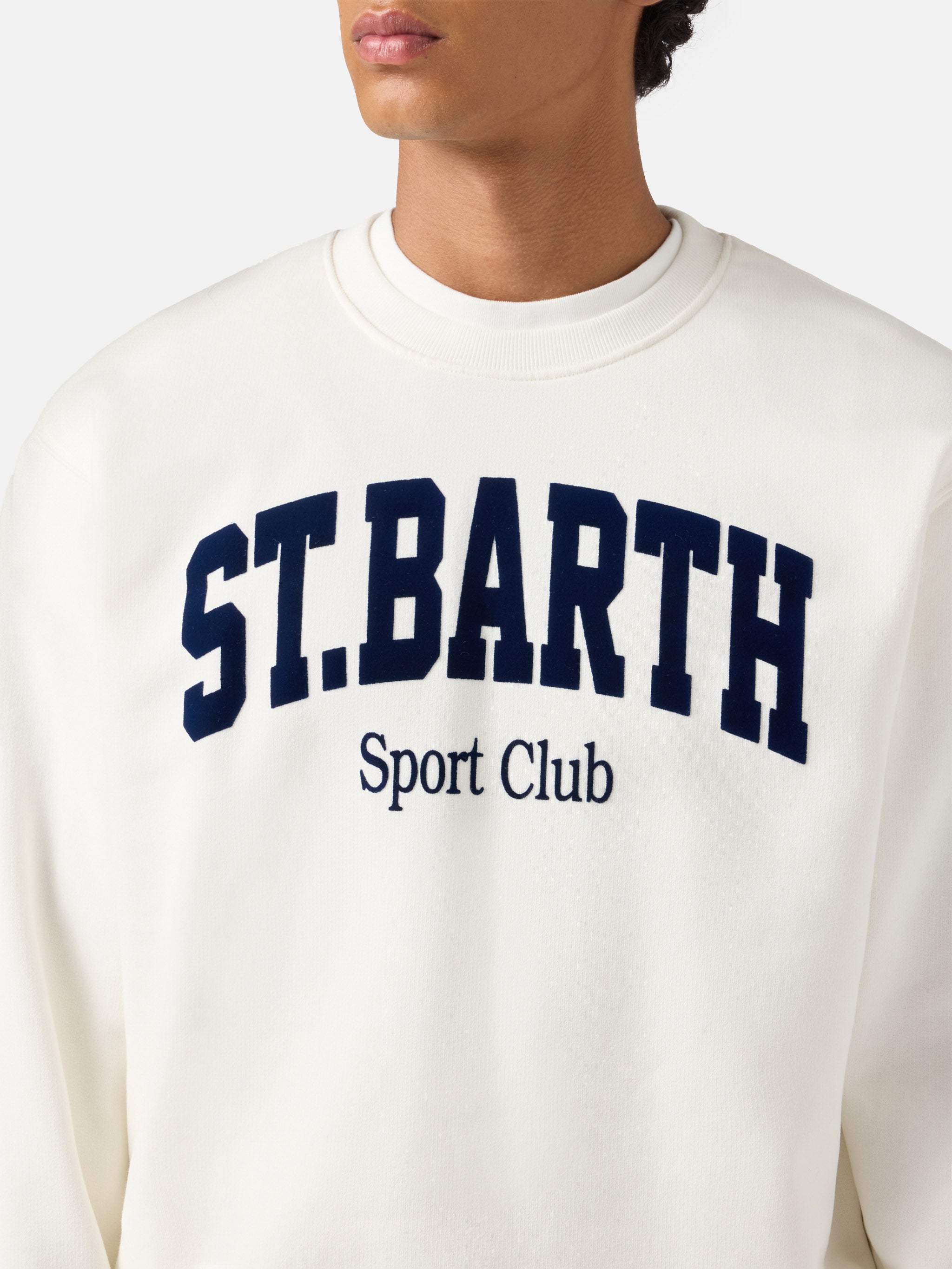 Soho Cotton Sweatshirt White With Flock St. Barth Sport Club Print