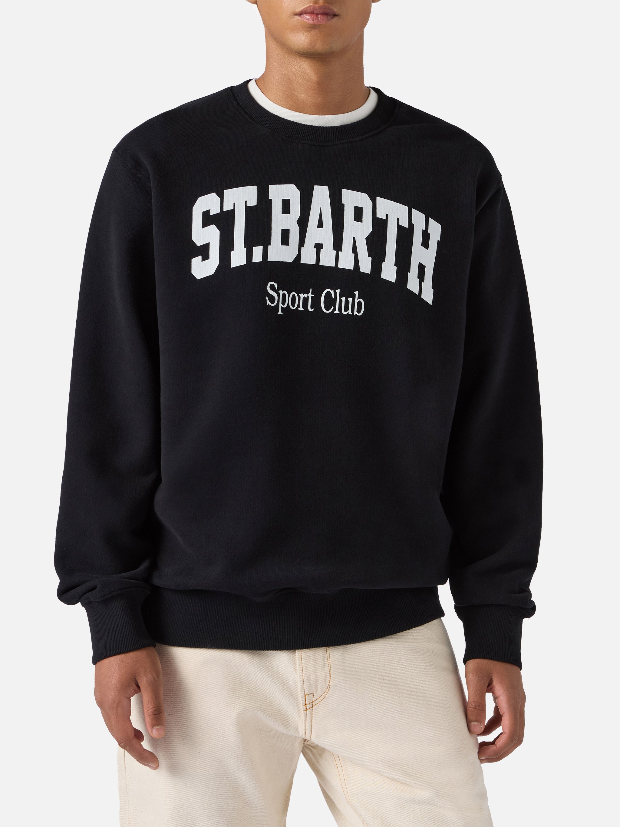 Soho Cotton Sweatshirt Black With St. Barth Sport Club Print