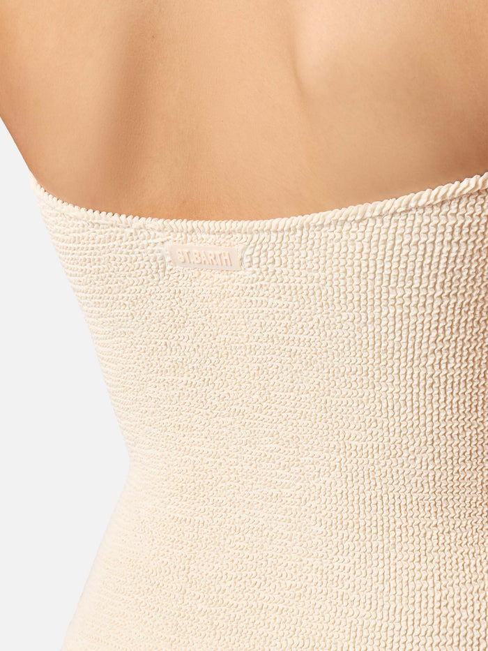 Soleil Beige Crinkle Strapless One-Piece Swimsuit White One Piece