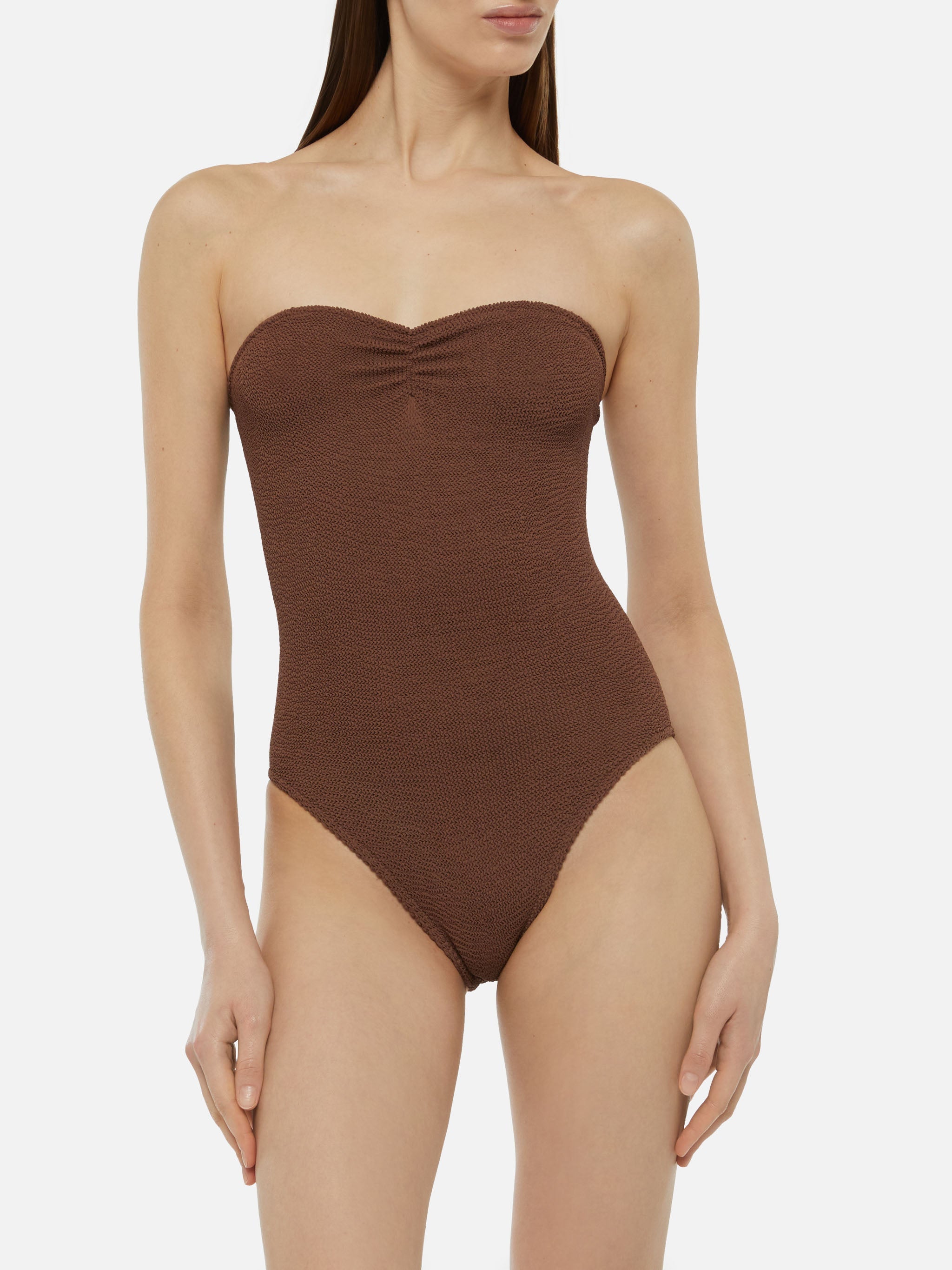 Soleil Brown Crinkle Strapless One-Piece Swimsuit One Piece