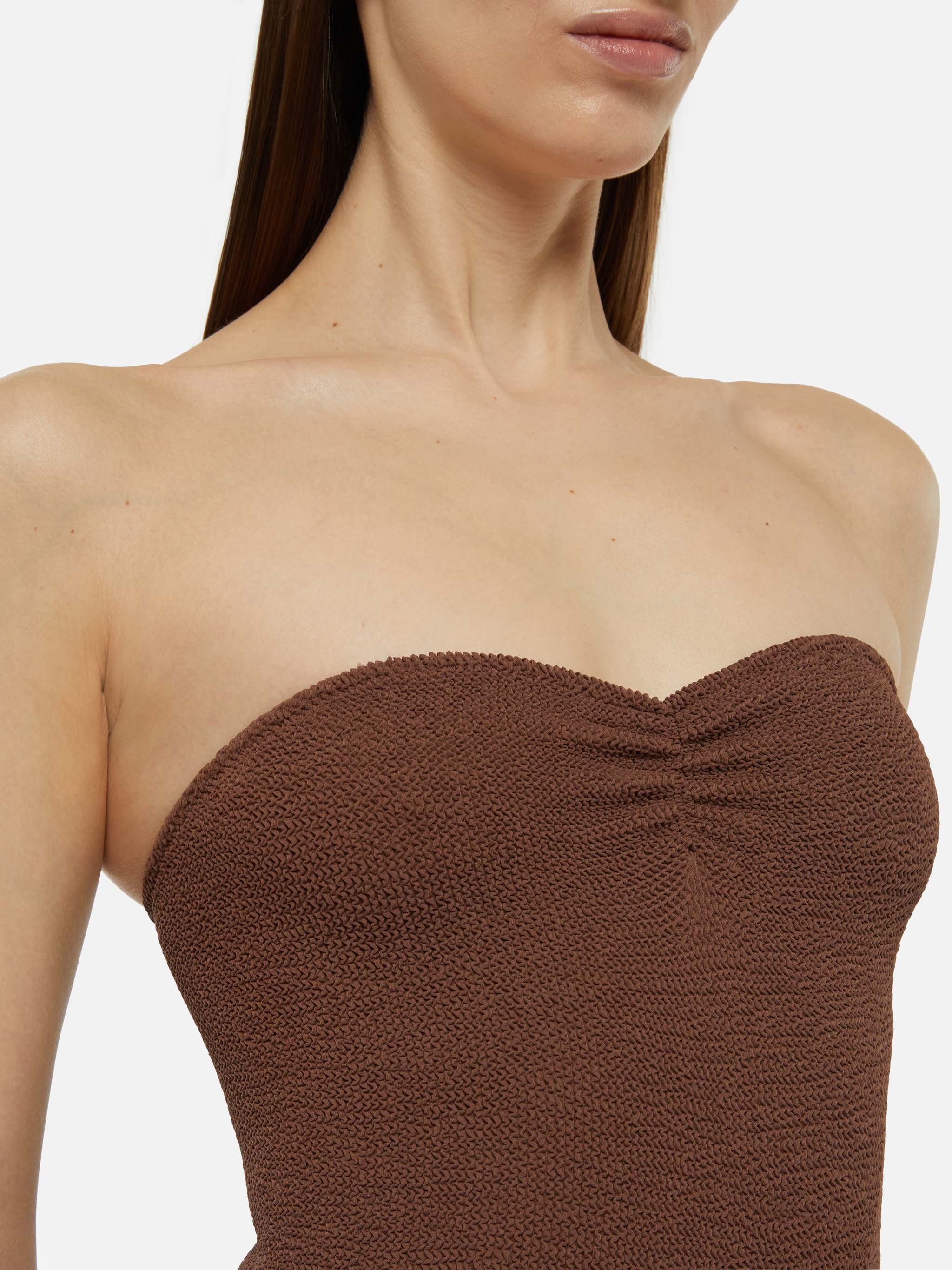 Soleil Brown Crinkle Strapless One-Piece Swimsuit One Piece