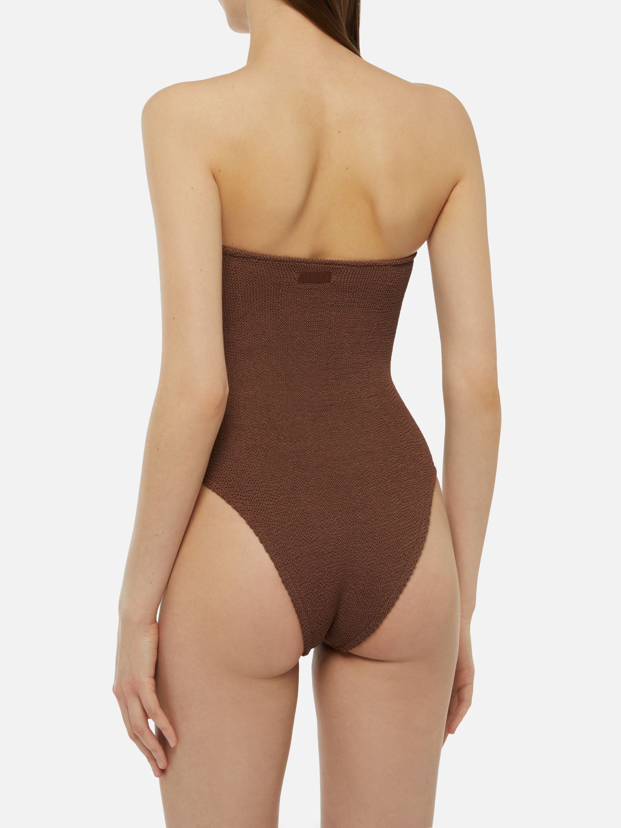 Soleil Brown Crinkle Strapless One-Piece Swimsuit One Piece