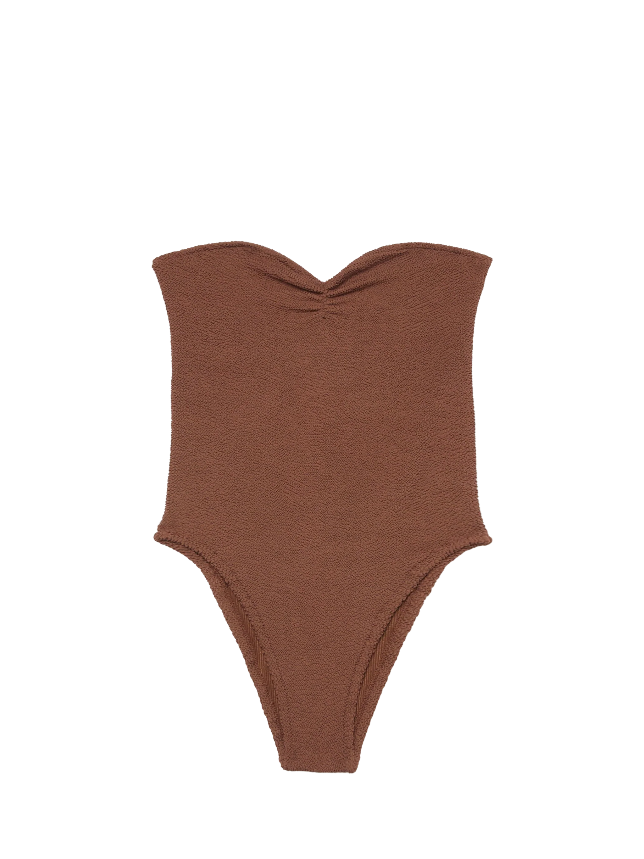 Soleil Brown Crinkle Strapless One-Piece Swimsuit One Piece