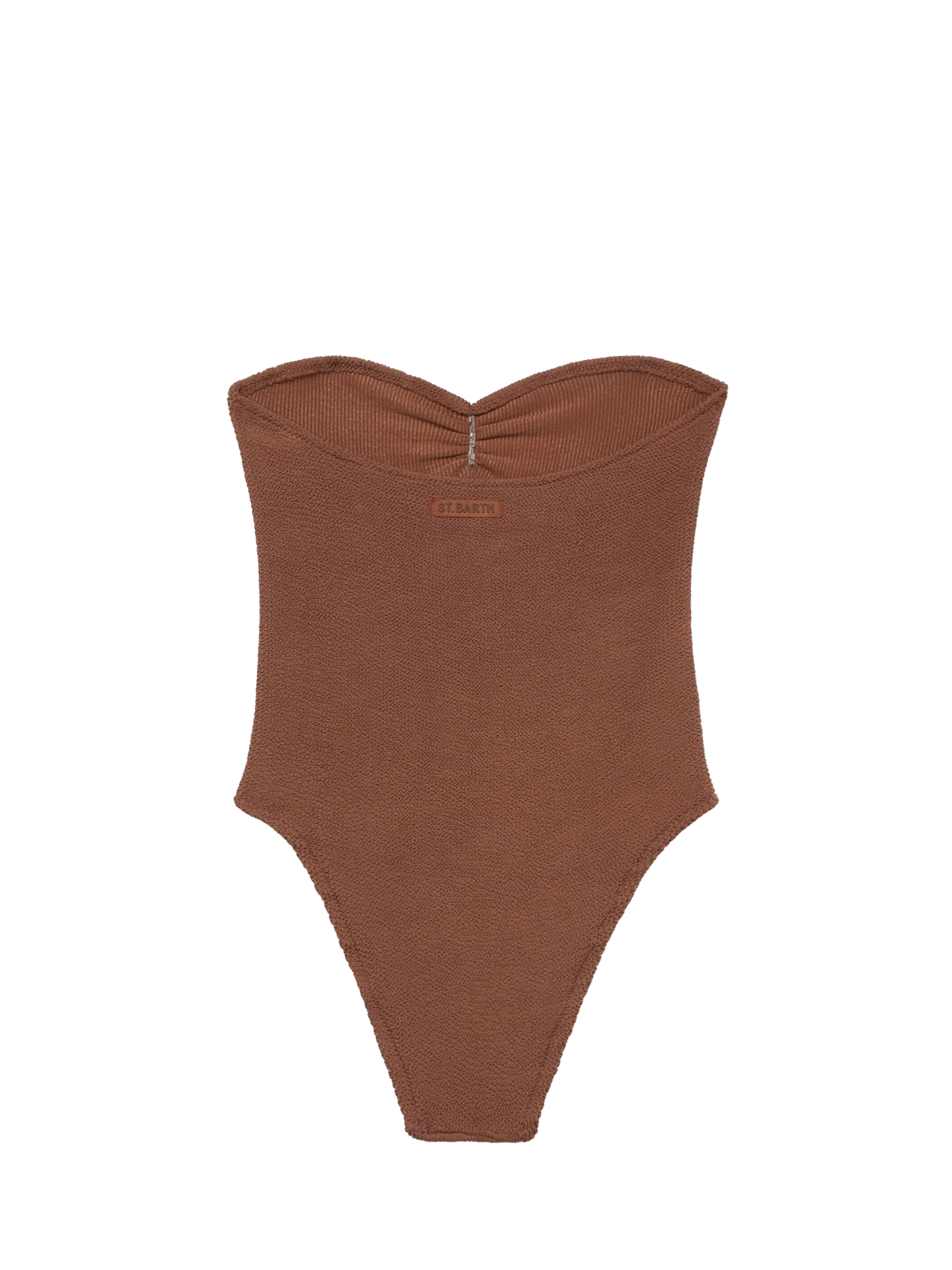 Soleil Brown Crinkle Strapless One-Piece Swimsuit One Piece