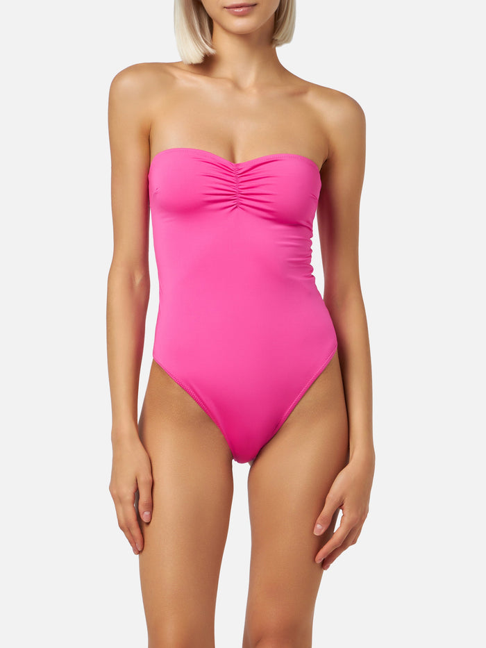 Women Fuscia Strapless One Piece Swimsuit Soleil Pink