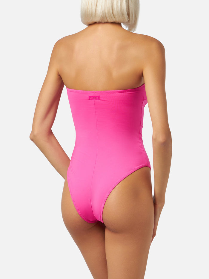 Women Fuscia Strapless One Piece Swimsuit Soleil Pink