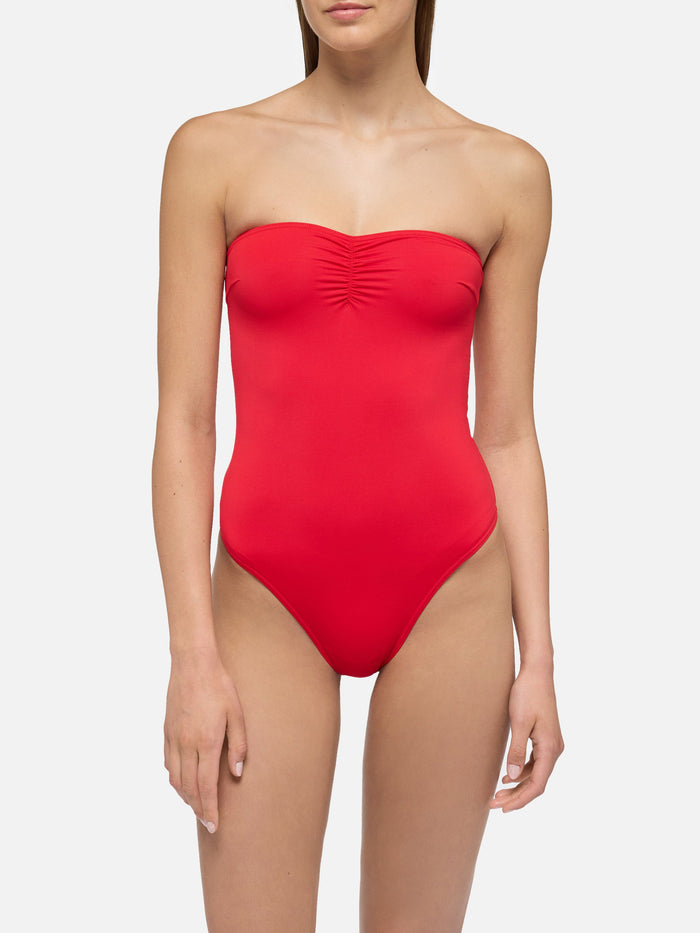 Soleil Red Strapless One-Piece Swimsuit One Piece