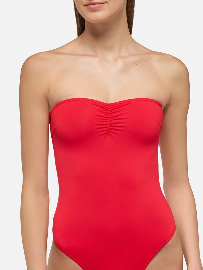Soleil Red Strapless One-Piece Swimsuit One Piece