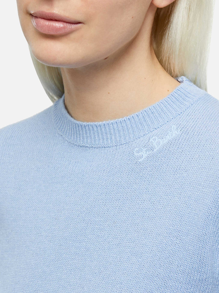 Sorbonne Light Blue Cashmere Blend Cable Knit Sweater Sky