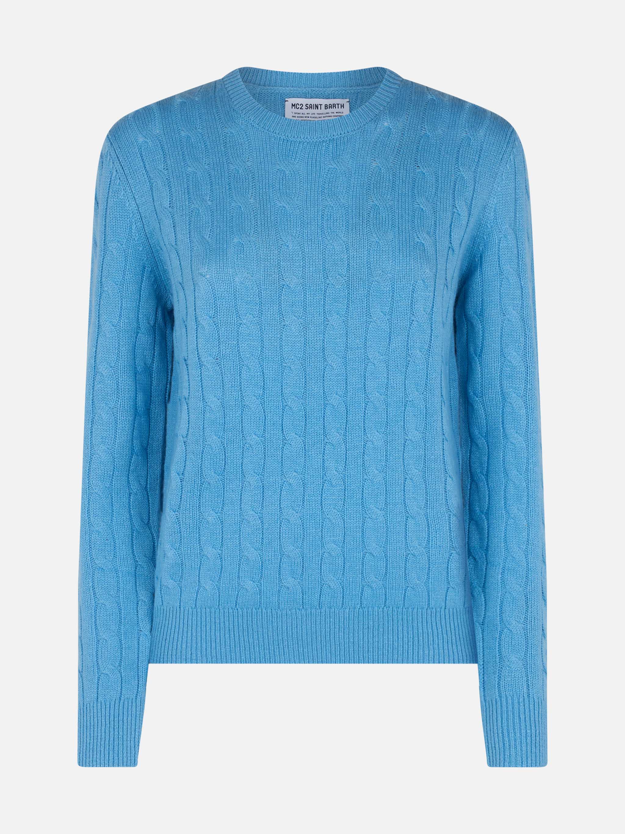 Sorbonne Dusty Blue Cable Knit Cashmere Blend Sweater Sky