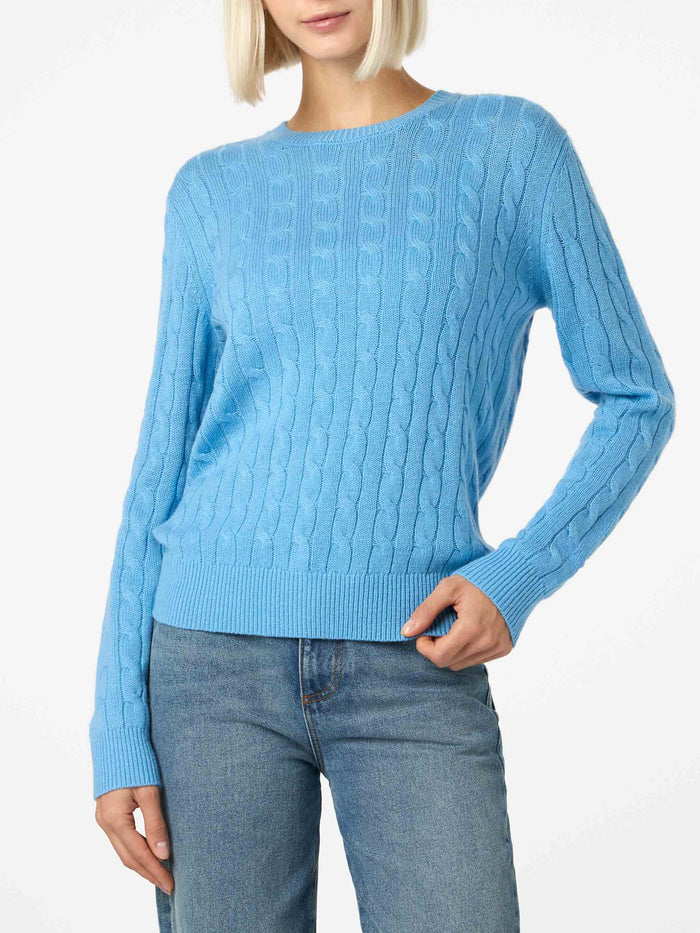 Sorbonne Dusty Blue Cable Knit Cashmere Blend Sweater Sky