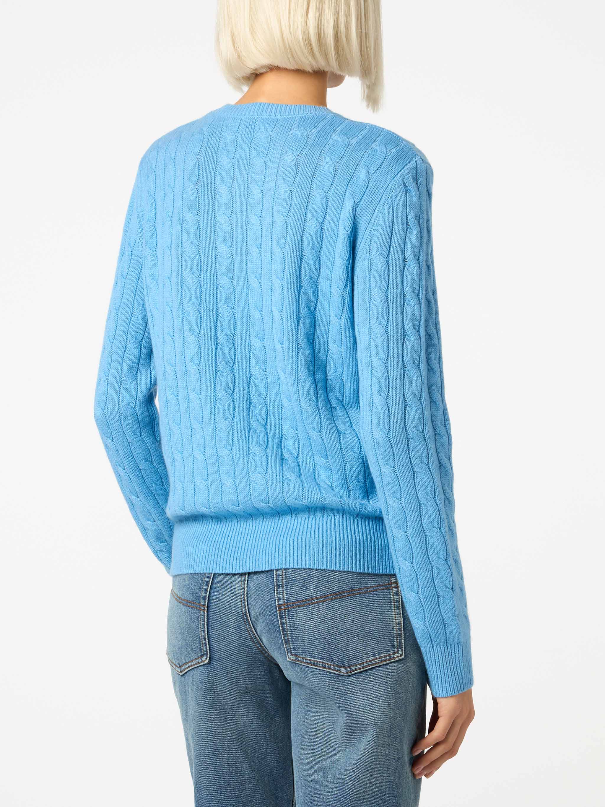 Sorbonne Dusty Blue Cable Knit Cashmere Blend Sweater Sky