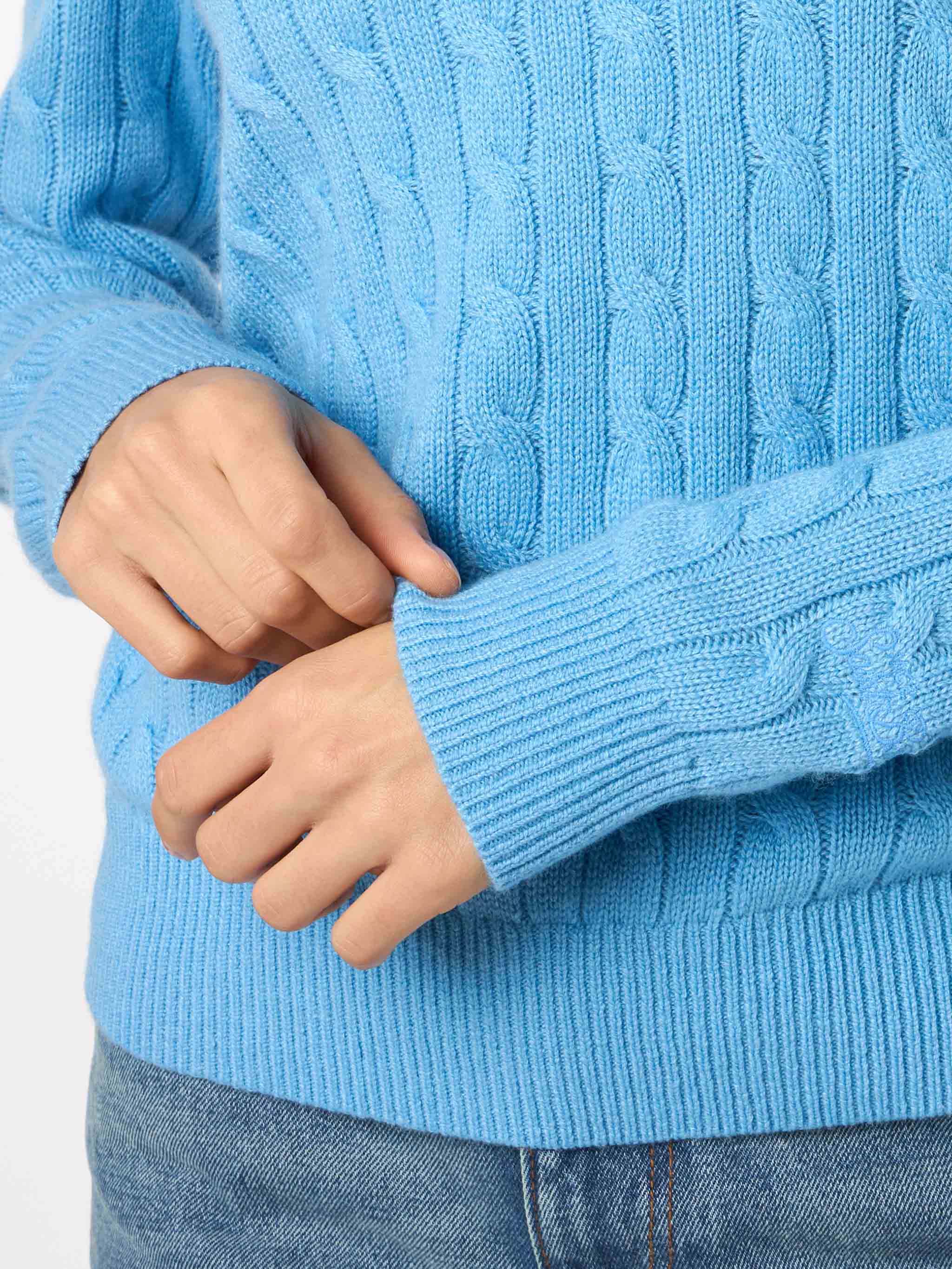 Sorbonne Dusty Blue Cable Knit Cashmere Blend Sweater Sky