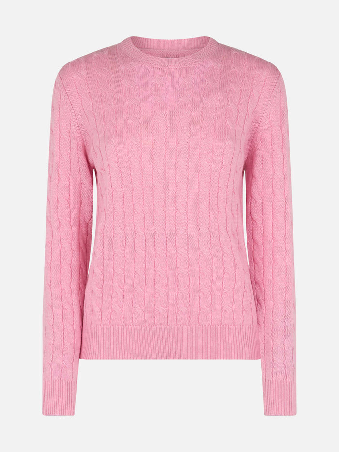 Cashmere Blend Cable Knit Pink Sweater Sorbonne