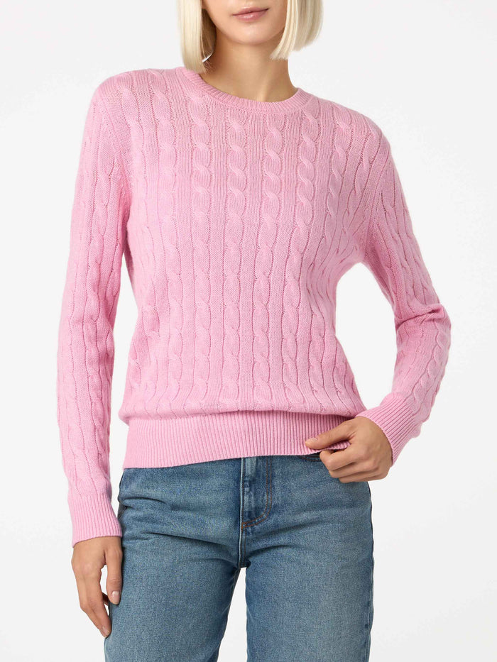 Cashmere Blend Cable Knit Pink Sweater Sorbonne