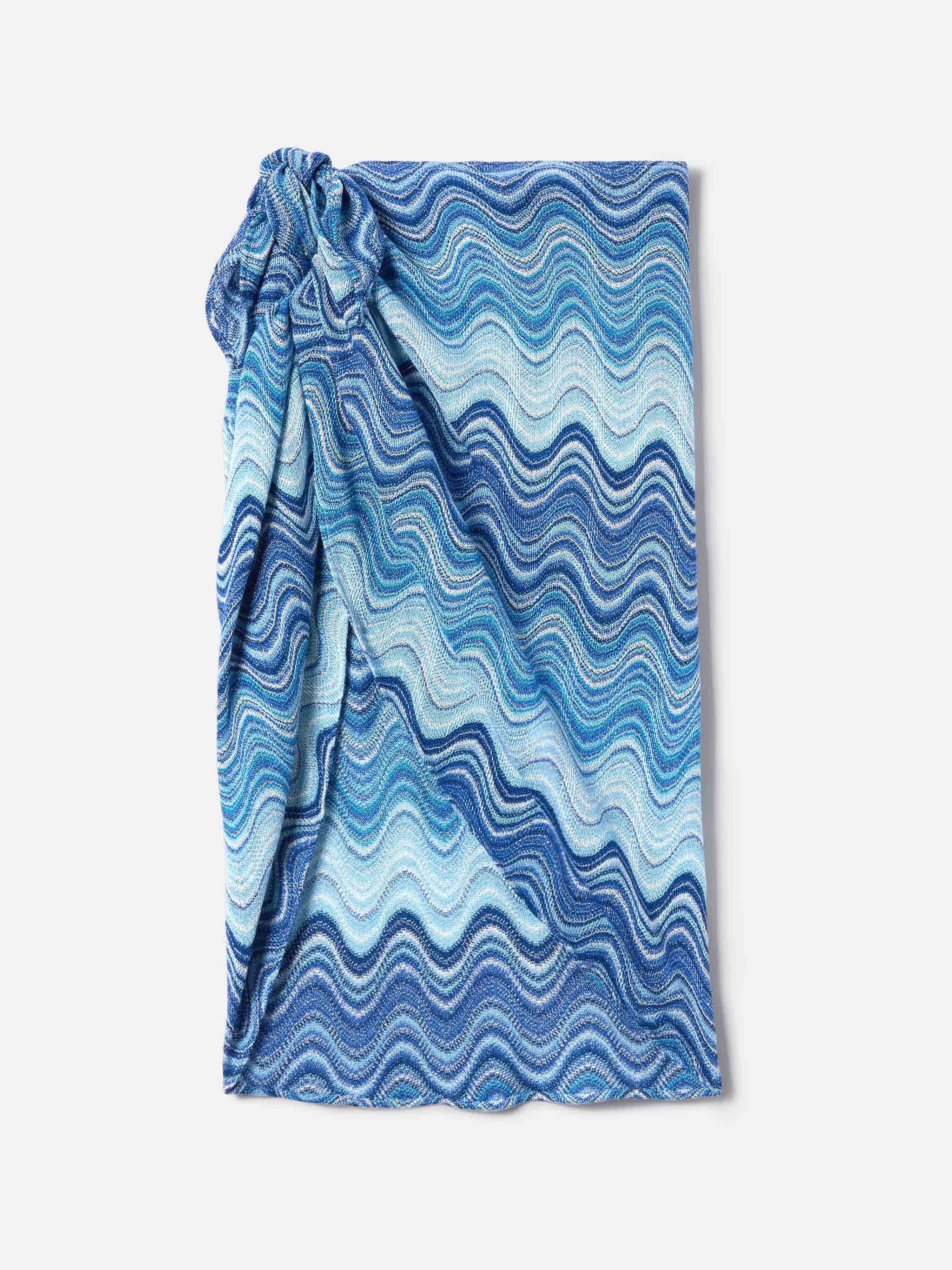 Sery Short Pareo Light Blue Degradé Raschel Fabric Sky Sarong