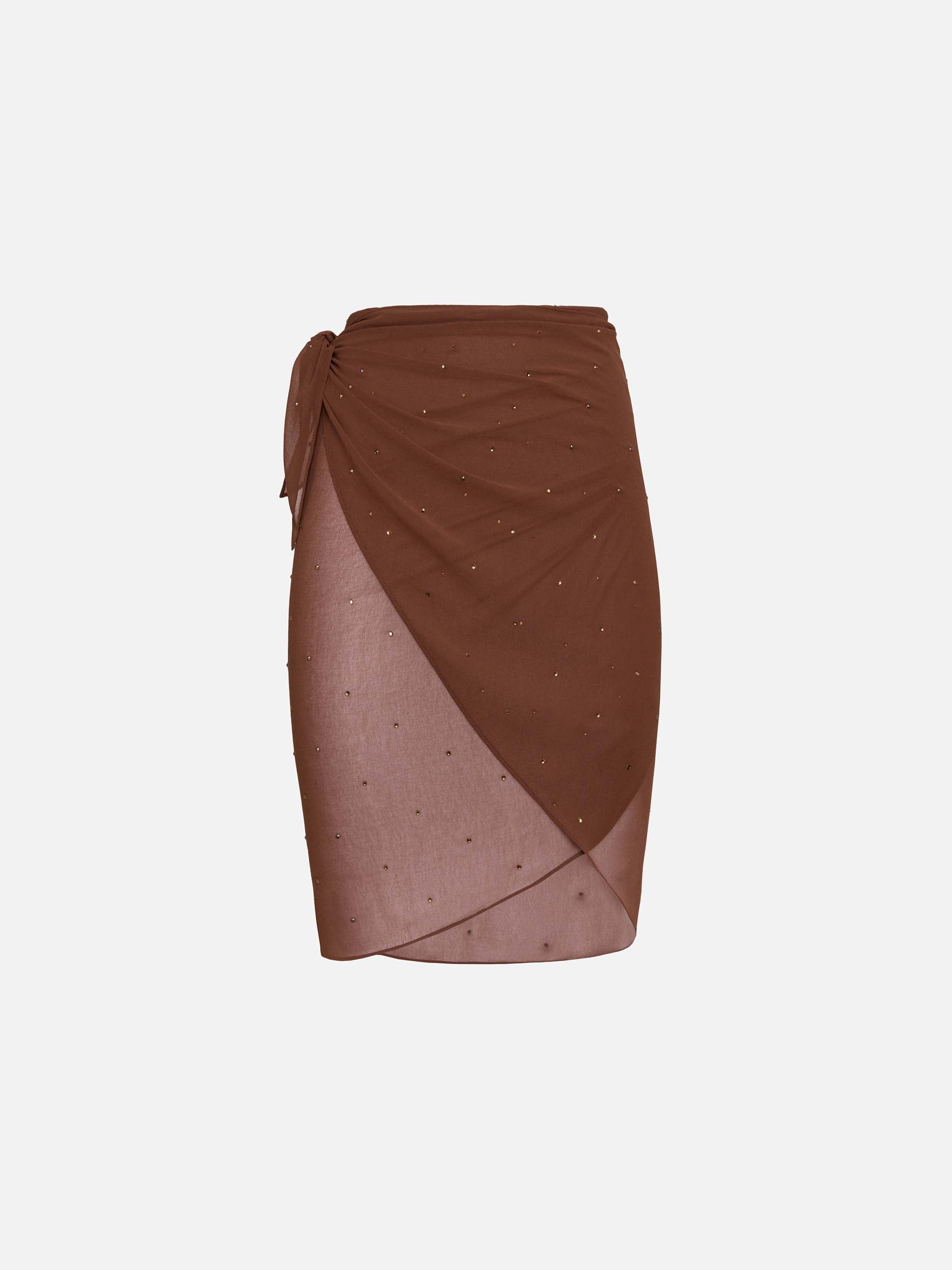 Sery Short Brown Georgette Pareo With Rhinestone Embellishment Sarong