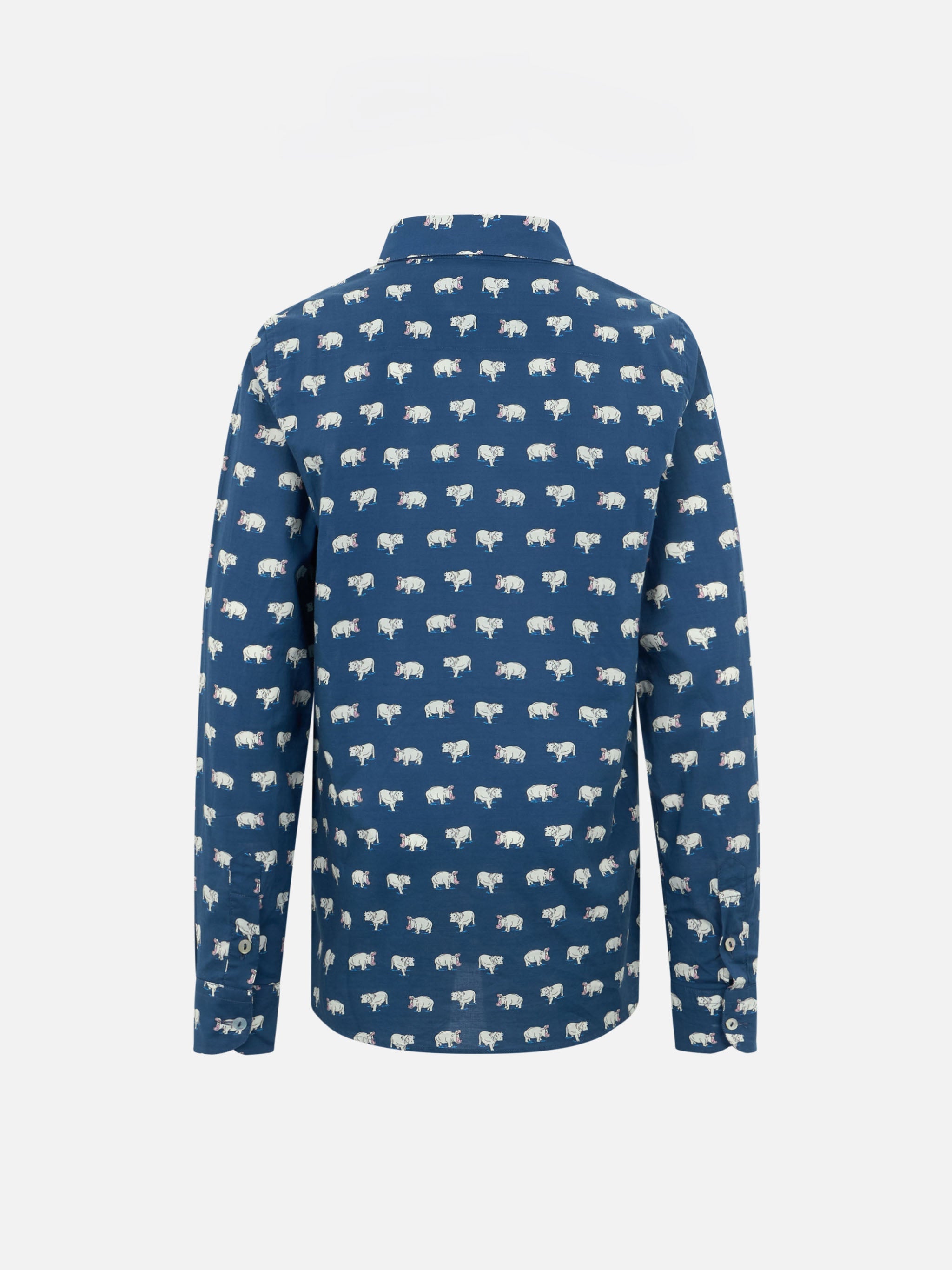 Blue Boy Muslin Cotton Shirt Sharouk With Micro Hippo Print