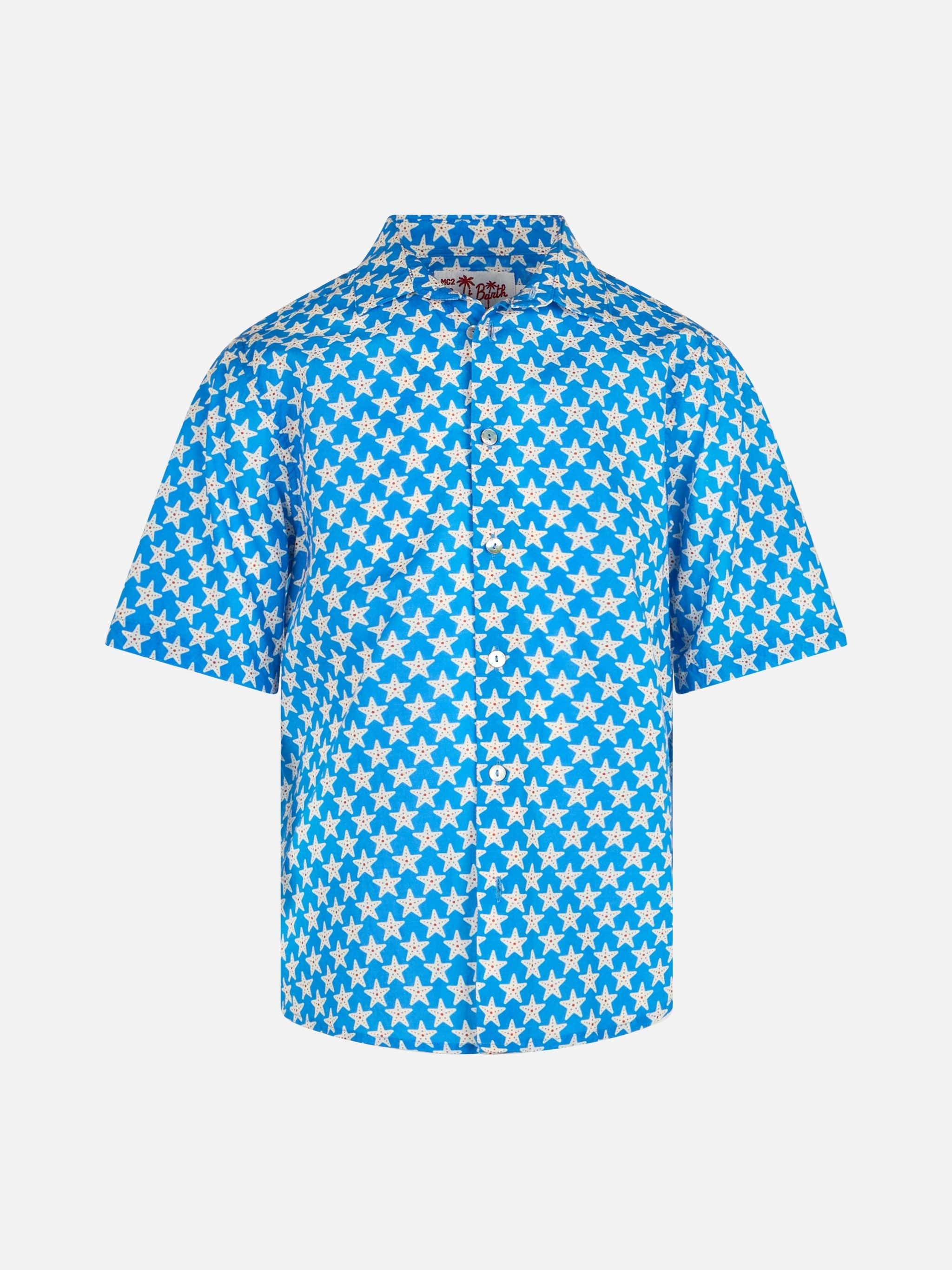 Blue Boy Muslin Cotton Shirt Sharouk With Seastar Print Sky