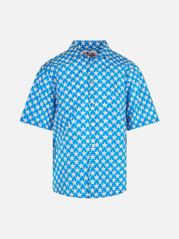 Blue Boy Muslin Cotton Shirt Sharouk With Seastar Print Sky