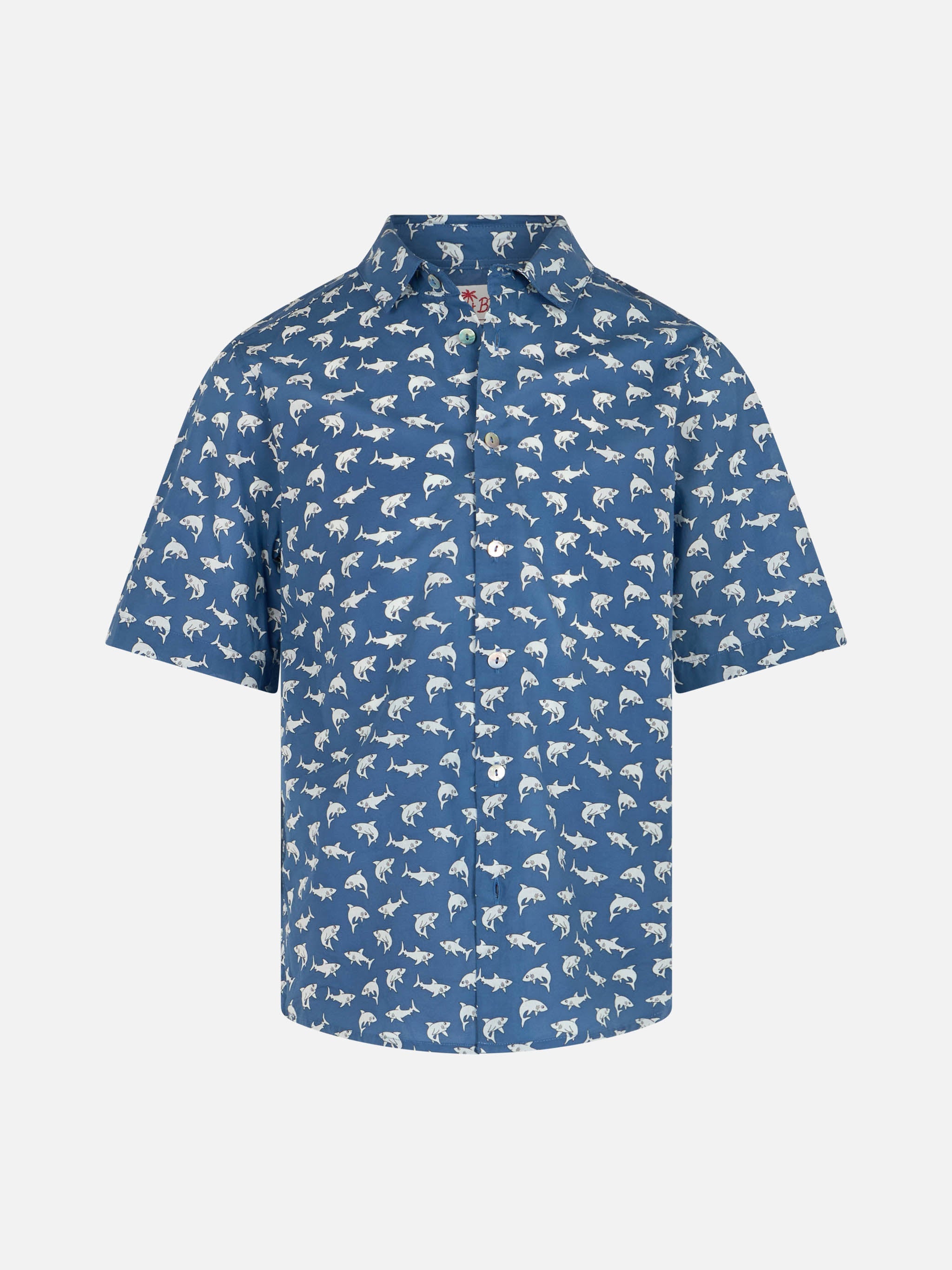 Blue Boy Muslin Cotton Shirt Sharouk With Shark Print