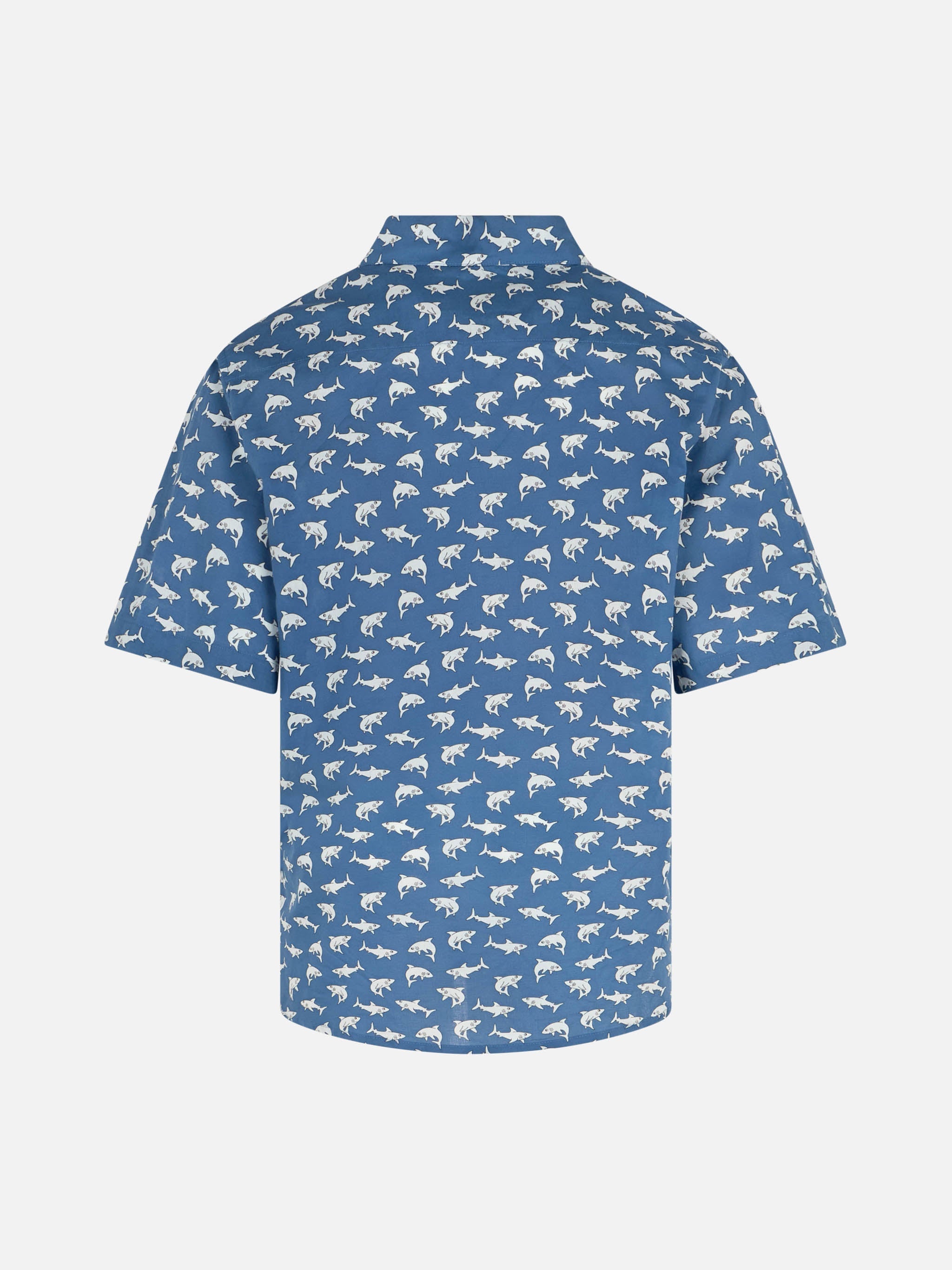 Blue Boy Muslin Cotton Shirt Sharouk With Shark Print