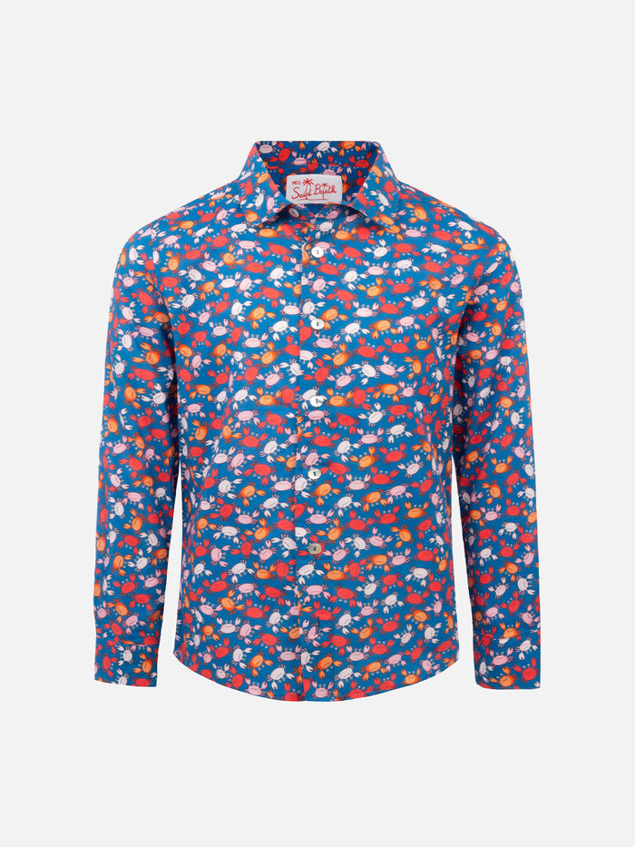 Blue Boy Muslin Cotton Shirt Sharouk With Crab Print