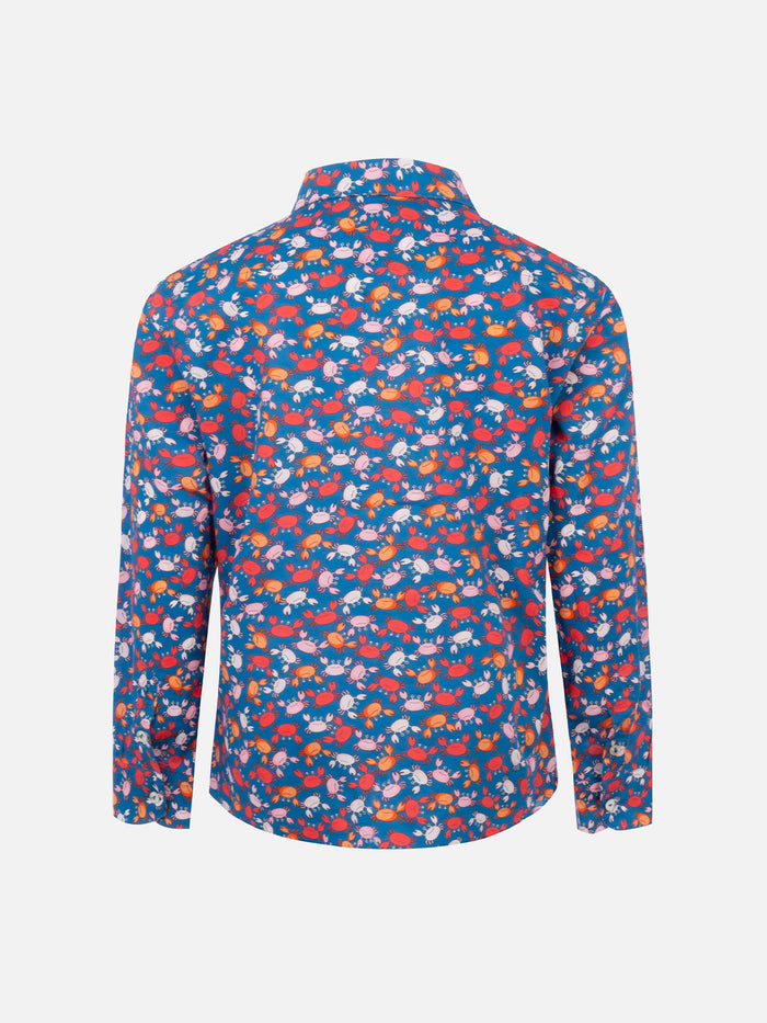 Blue Boy Muslin Cotton Shirt Sharouk With Crab Print