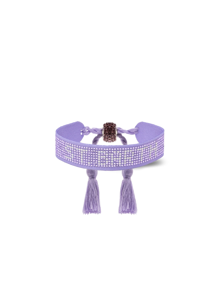 Lilac Rhinestones Bracelet With St. Barth Lettering Pink