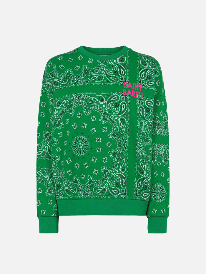 Green Stardust Cotton Sweatshirt With Bandana Print