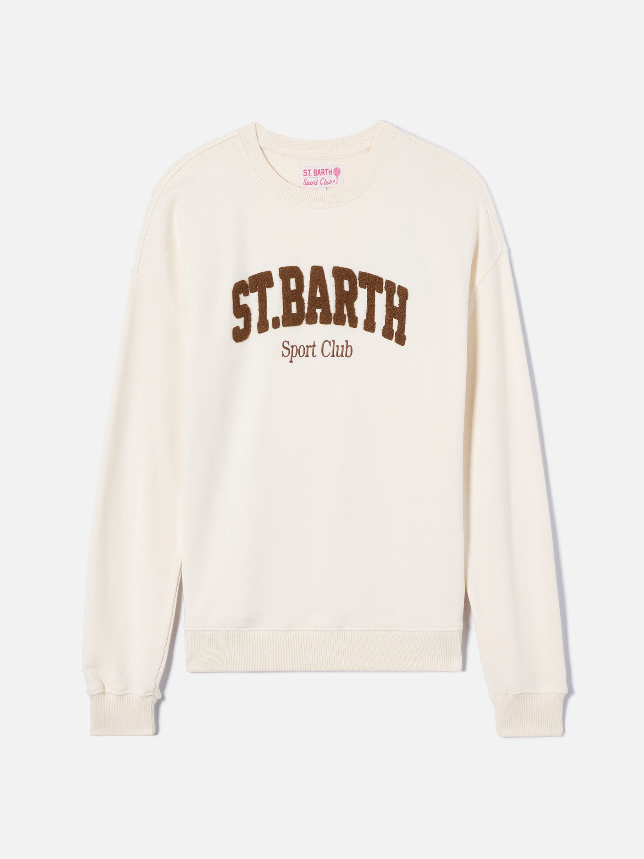Cream Stardust Sweatshirt With Raised Terry-Effect Logo And Sport Club Embroidery White