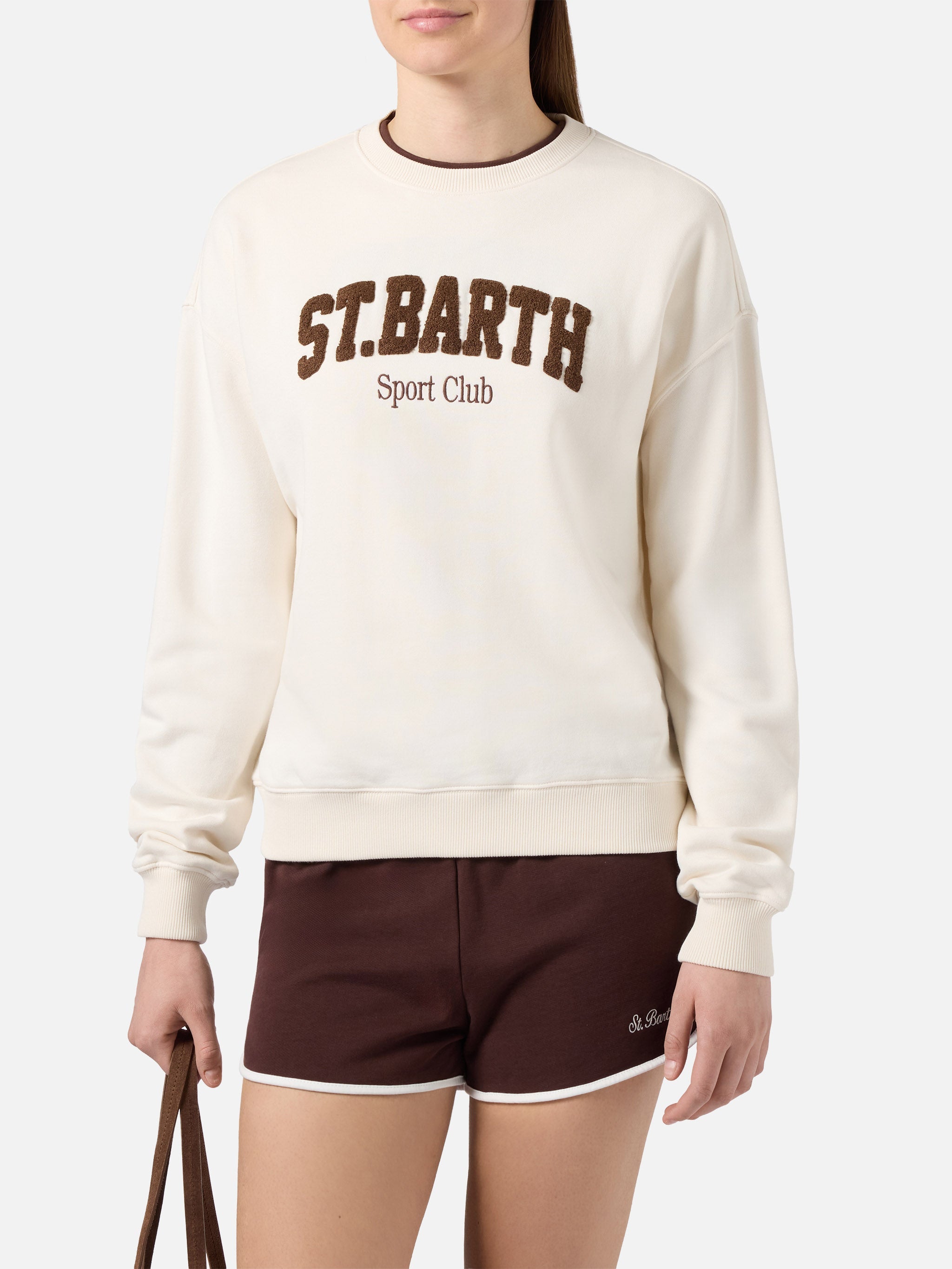 Cream Stardust Sweatshirt With Raised Terry-Effect Logo And Sport Club Embroidery White