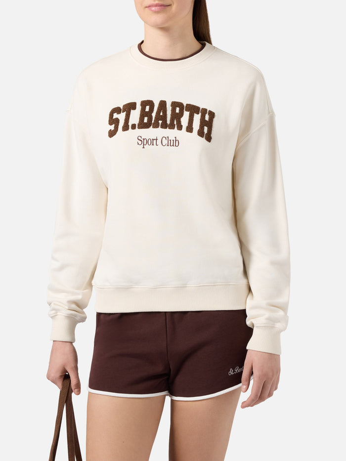 Cream Stardust Sweatshirt With Raised Terry-Effect Logo And Sport Club Embroidery White