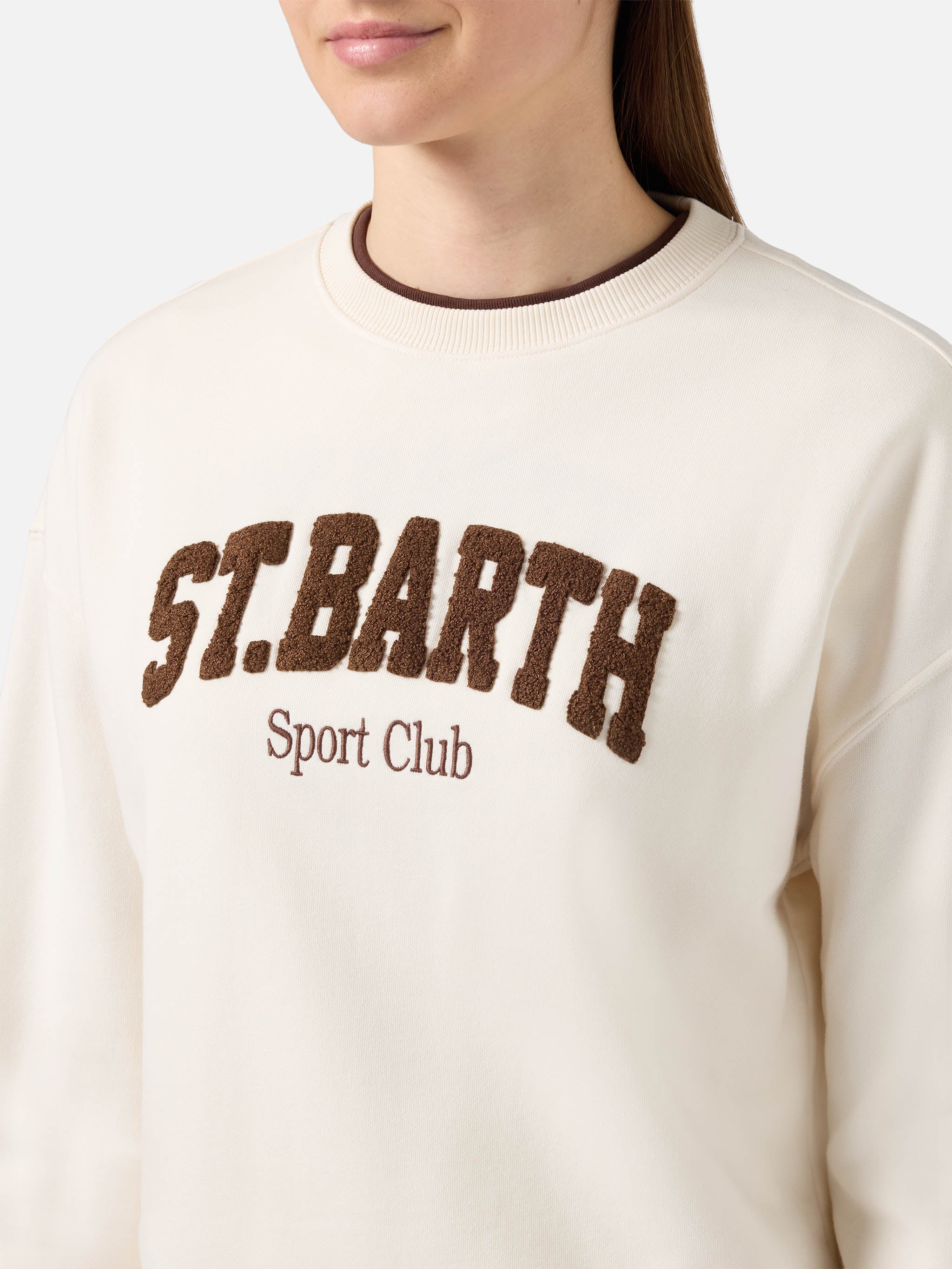 Cream Stardust Sweatshirt With Raised Terry-Effect Logo And Sport Club Embroidery White