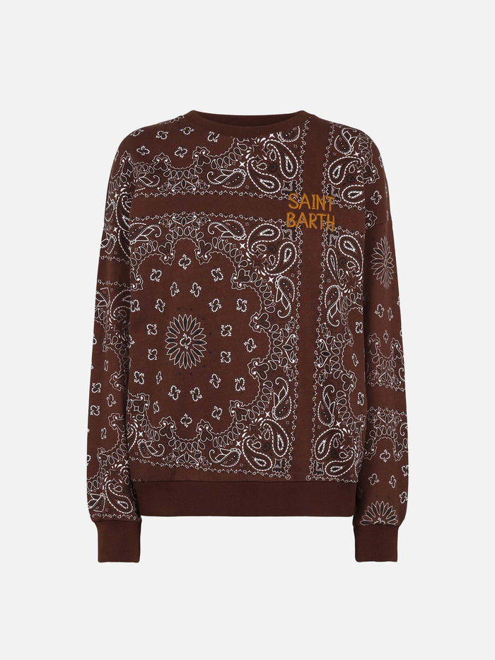 Brown Stardust Cotton Sweatshirt With Bandana Print