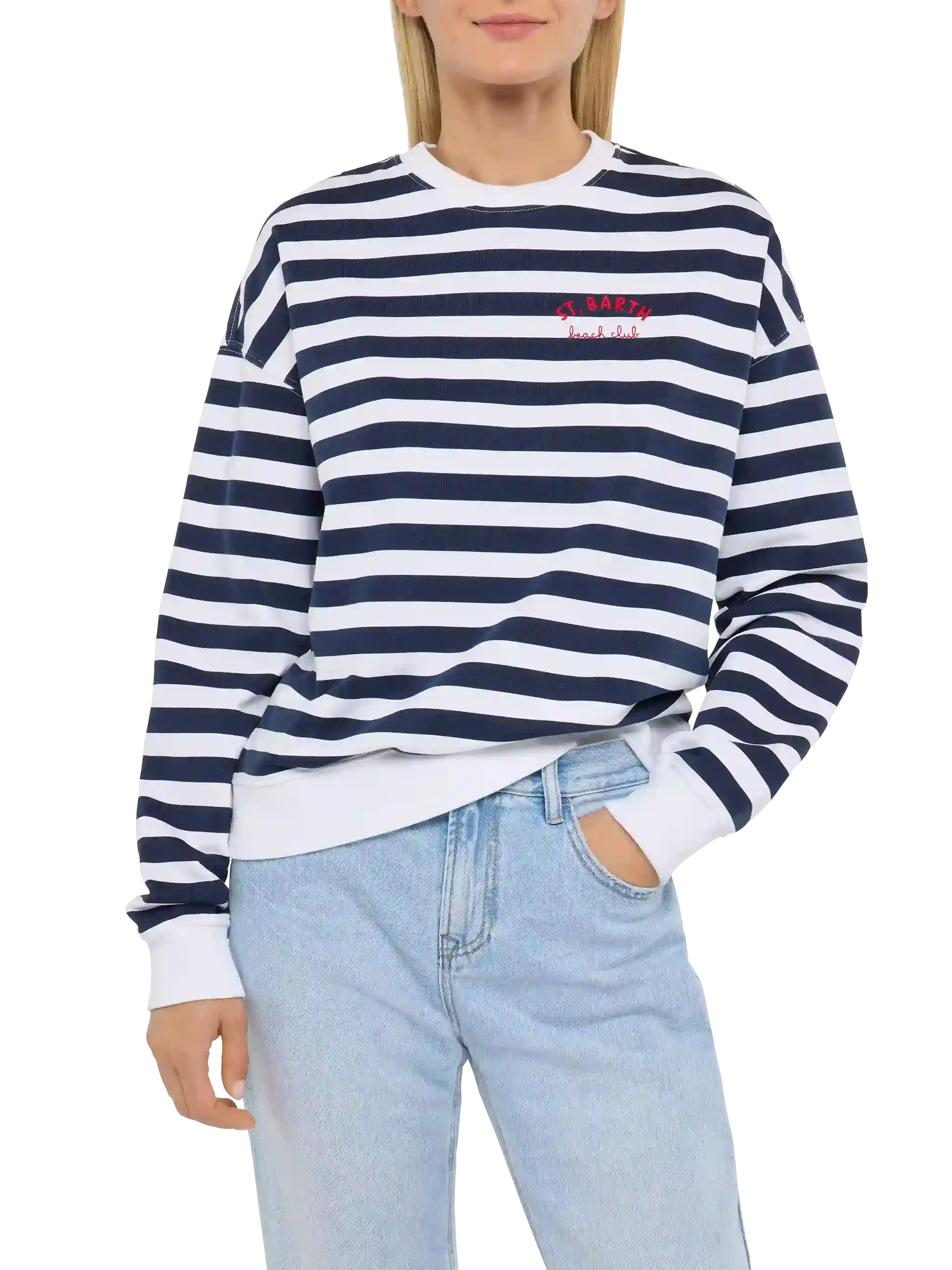Stardust Light Cotton Sweatshirt With St. Barth Beach Club Embroidery Blue