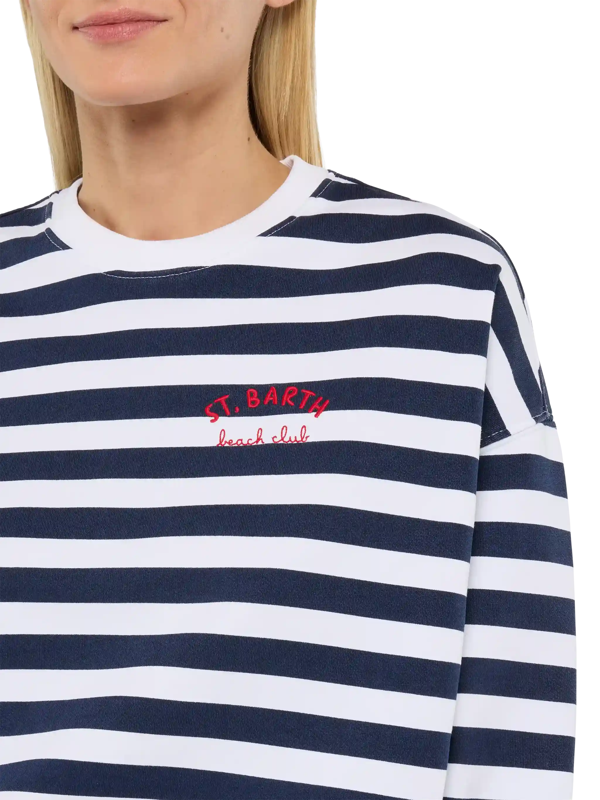 Stardust Light Cotton Sweatshirt With St. Barth Beach Club Embroidery Blue
