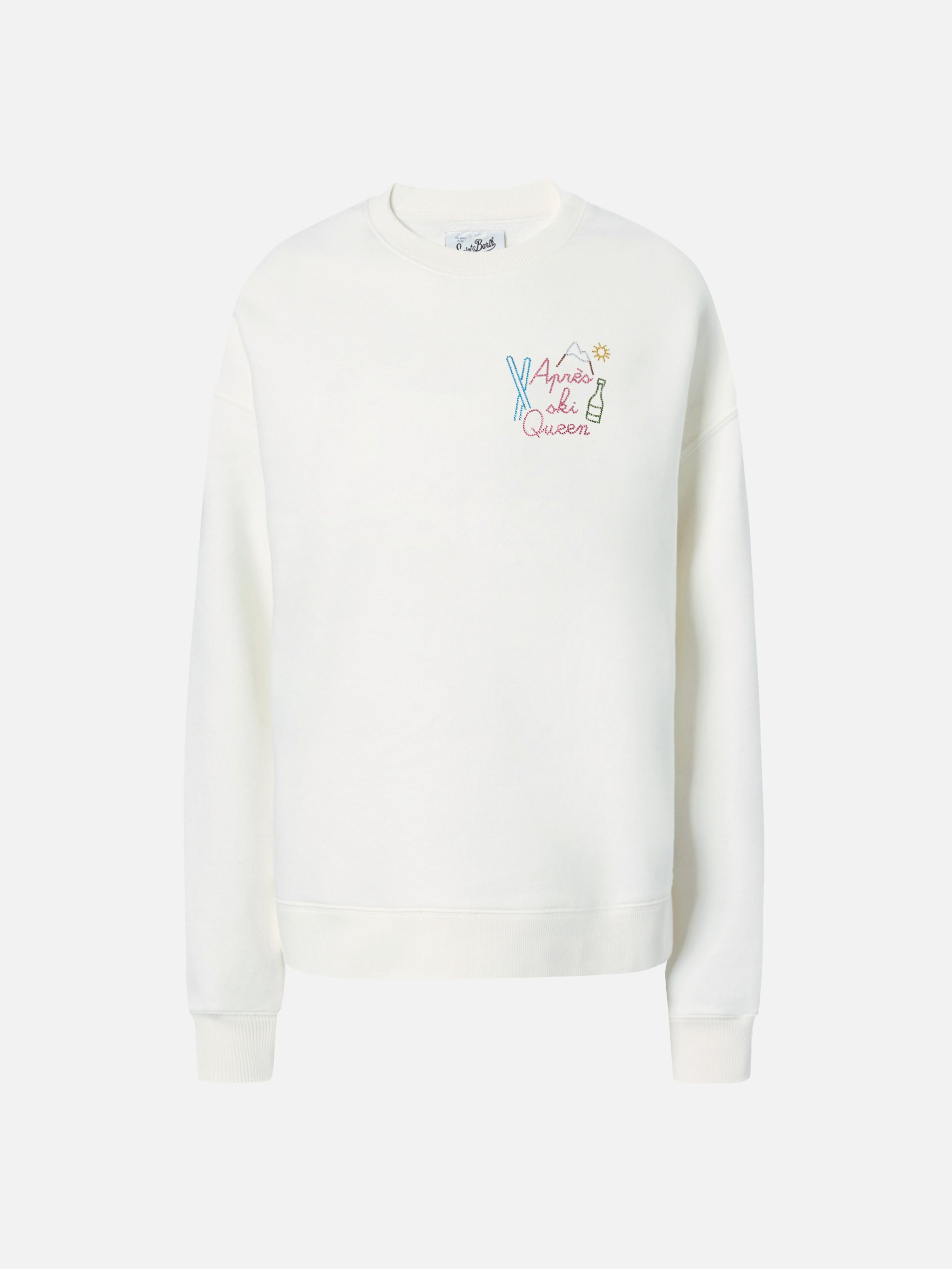 Stardust Cotton Sweatshirt White With Rhinestone Appliqué Après Ski Queen