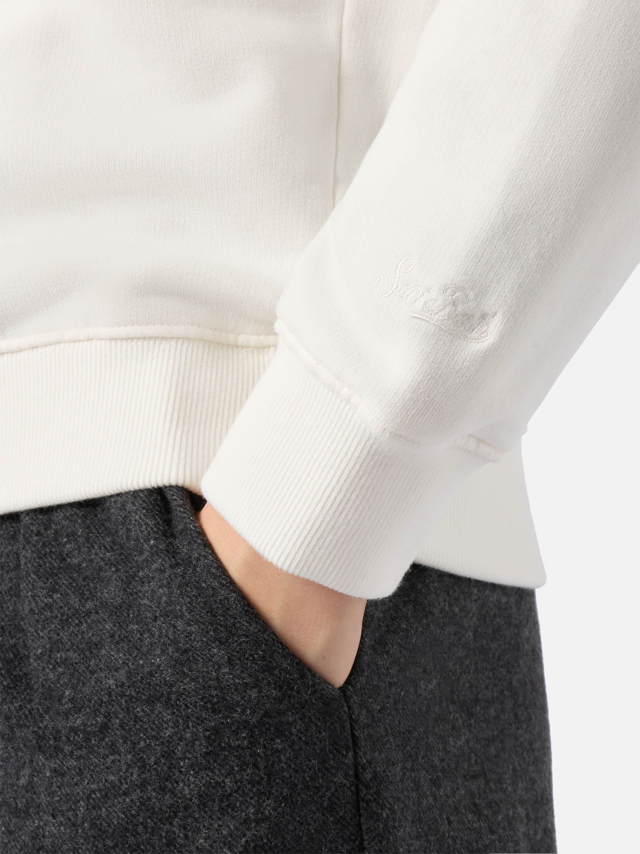 Stardust Cotton Sweatshirt White With Rhinestone Appliqué Après Ski Queen