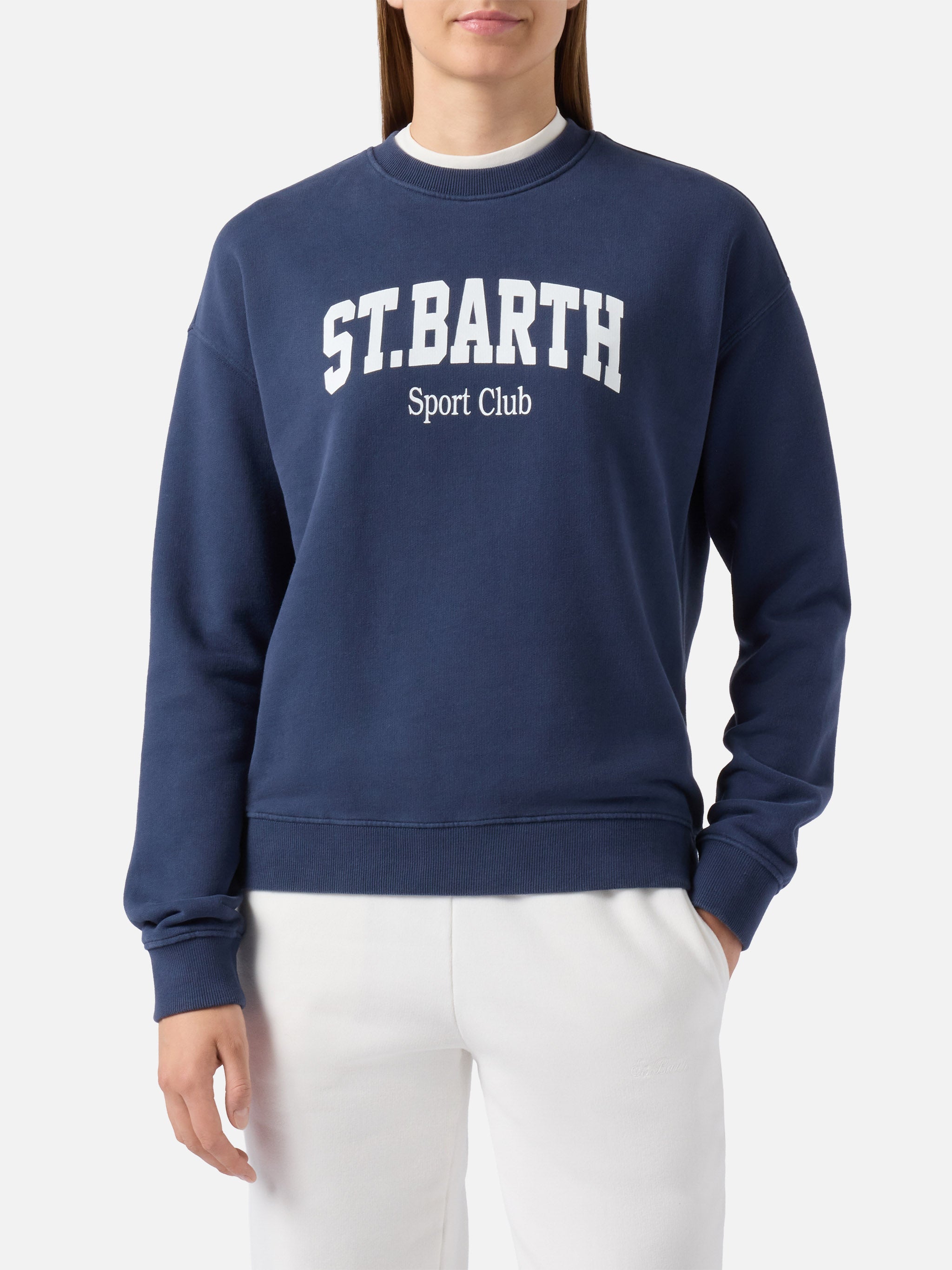 Stardust Cotton Sweatshirt Blue With St. Barth Sport Club Print