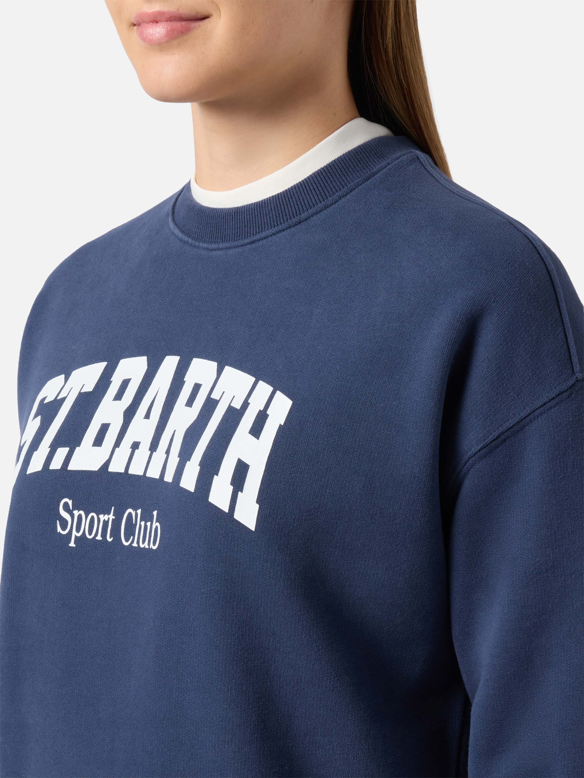 Stardust Cotton Sweatshirt Blue With St. Barth Sport Club Print