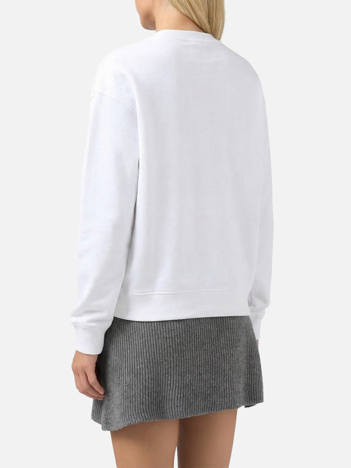 Crewneck Sweatshirt With Flocked Saint Barth Heart White