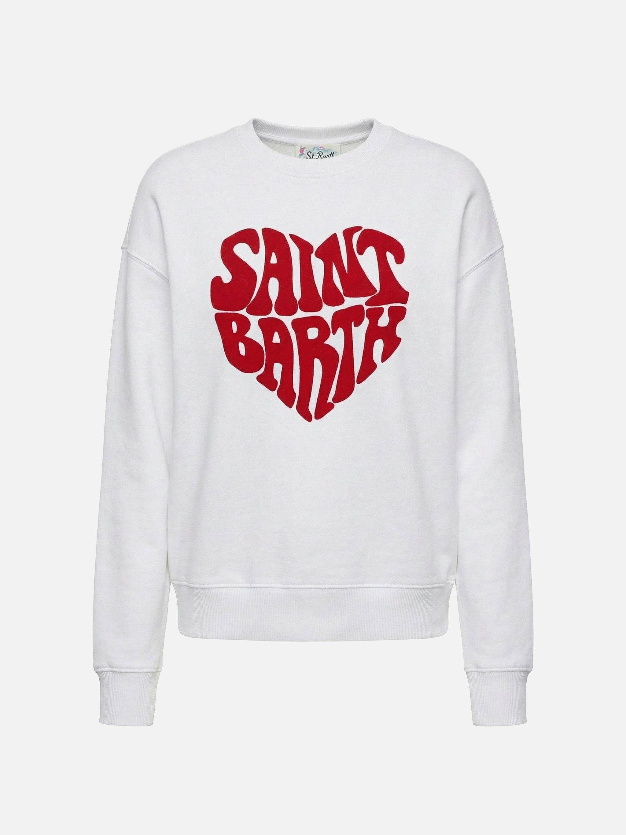 Crewneck Sweatshirt With Flocked Saint Barth Heart White
