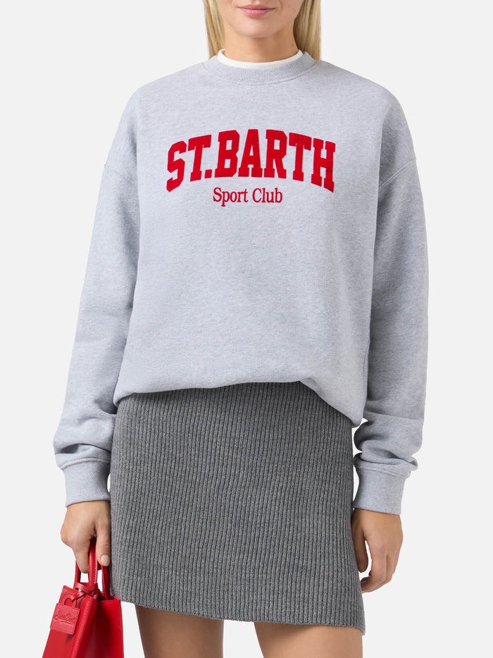 Stardust Cotton Sweatshirt Grey With St. Barth Sport Club Flock Print